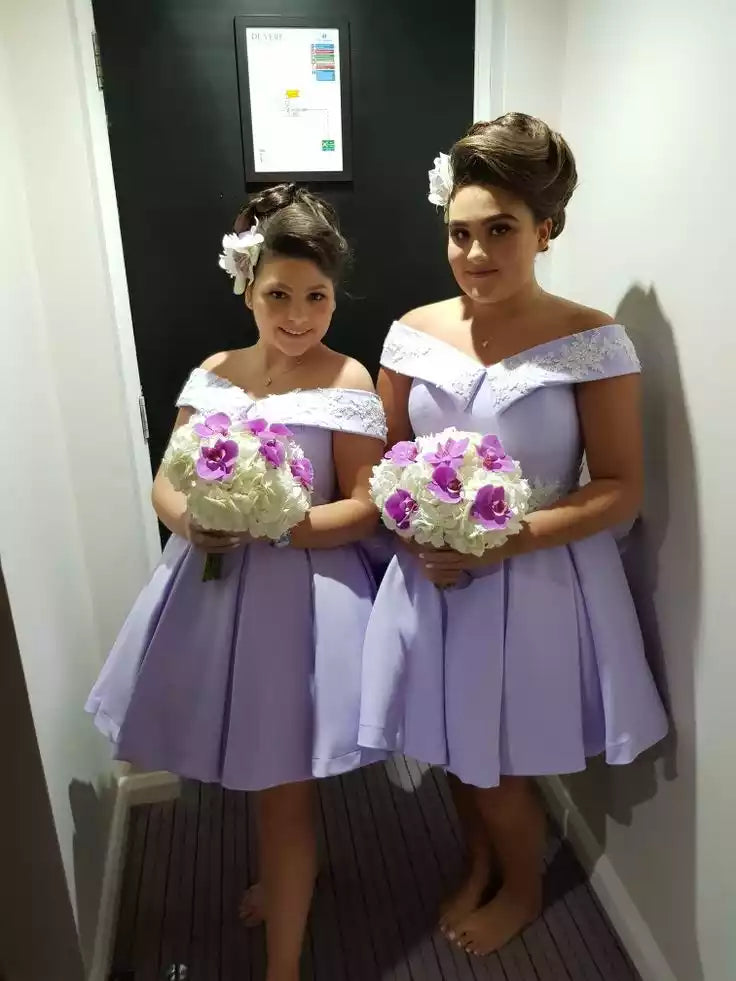 Lavender Bridesmaid Dresses sleeveless Knee Length Wedding Party Gowns Plus Size Custom Made