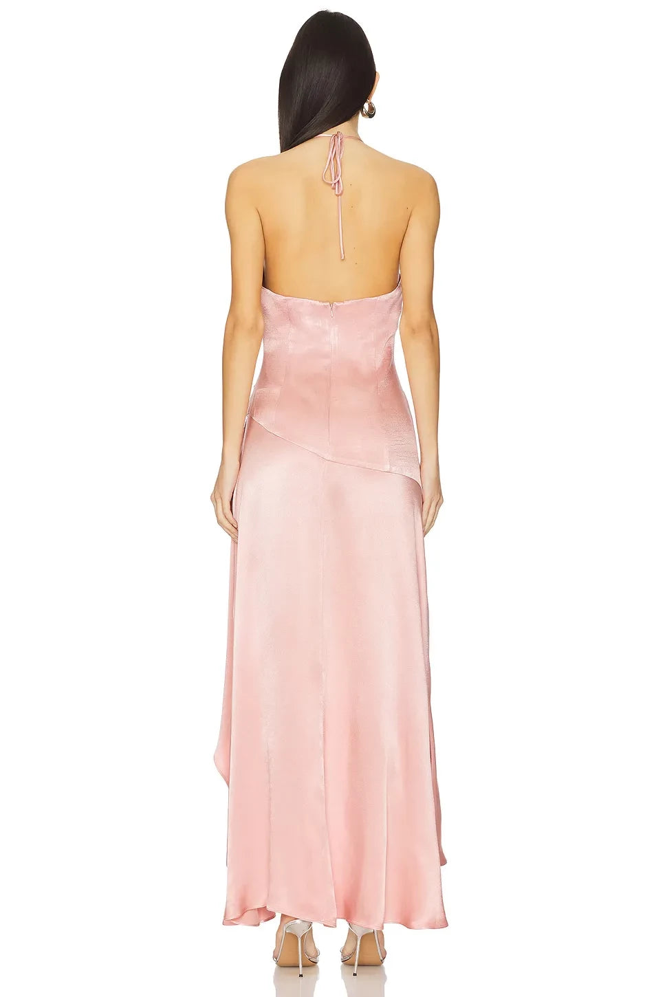 Lavish Sheath Halter Neck Sleeveless Tie Back High Low Evening Dress