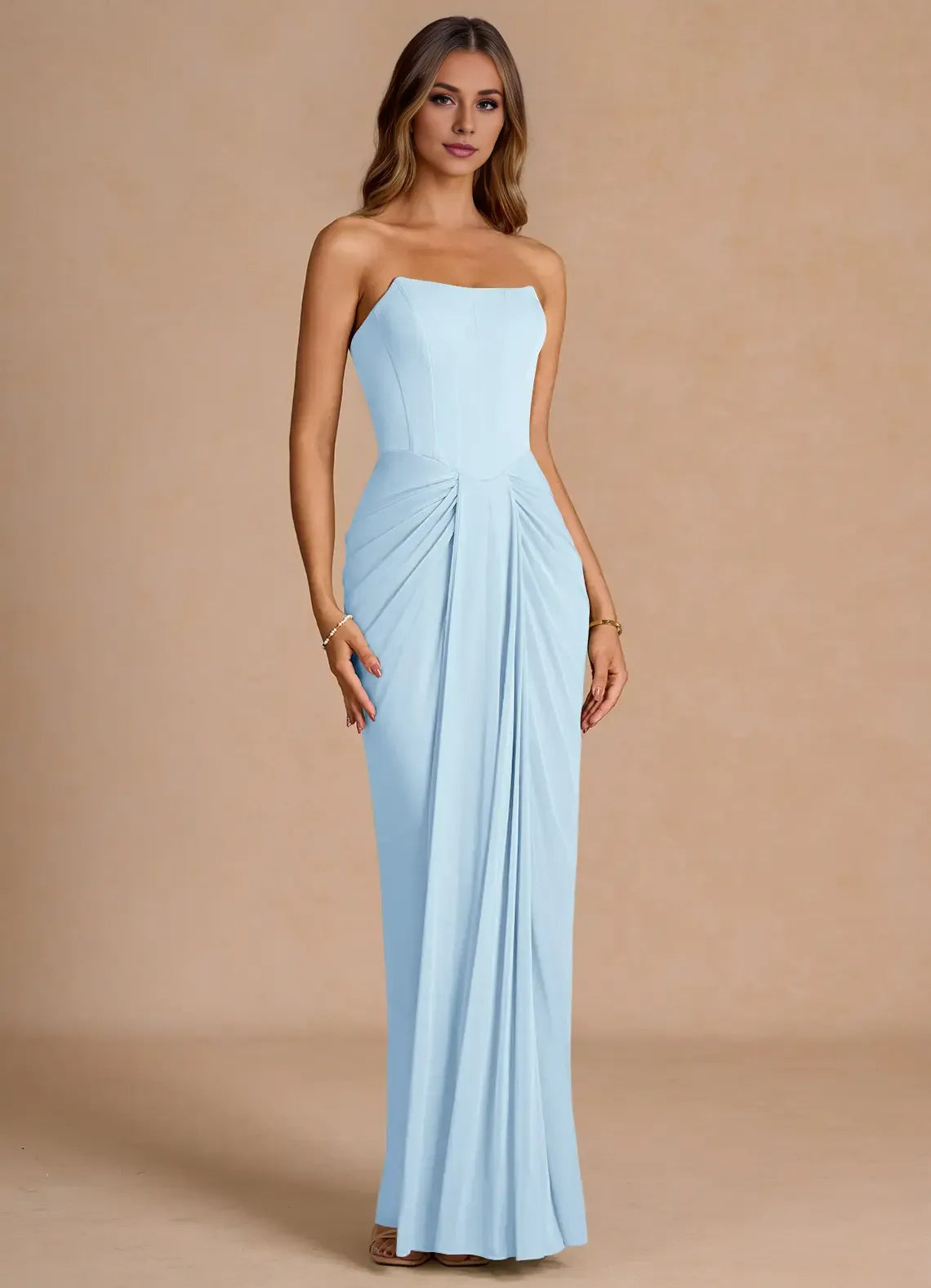 Light Sheath Strapless Sleeveless Open Back Floor Length Hot Sale Prom Dress