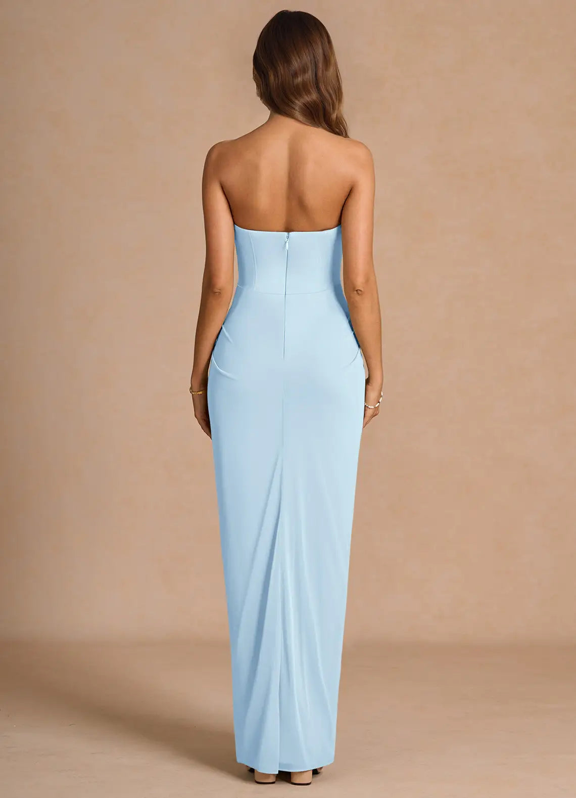 Light Sheath Strapless Sleeveless Open Back Floor Length Hot Sale Prom Dress