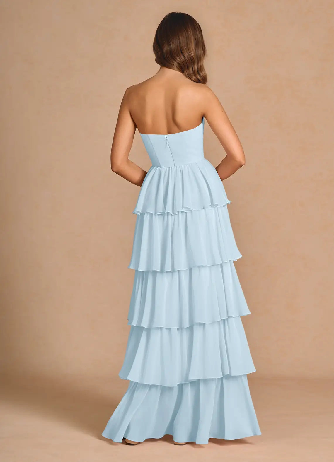 Light Tiered Strapless Sleeveless Open Back Floor Length For Ladies Prom Dress