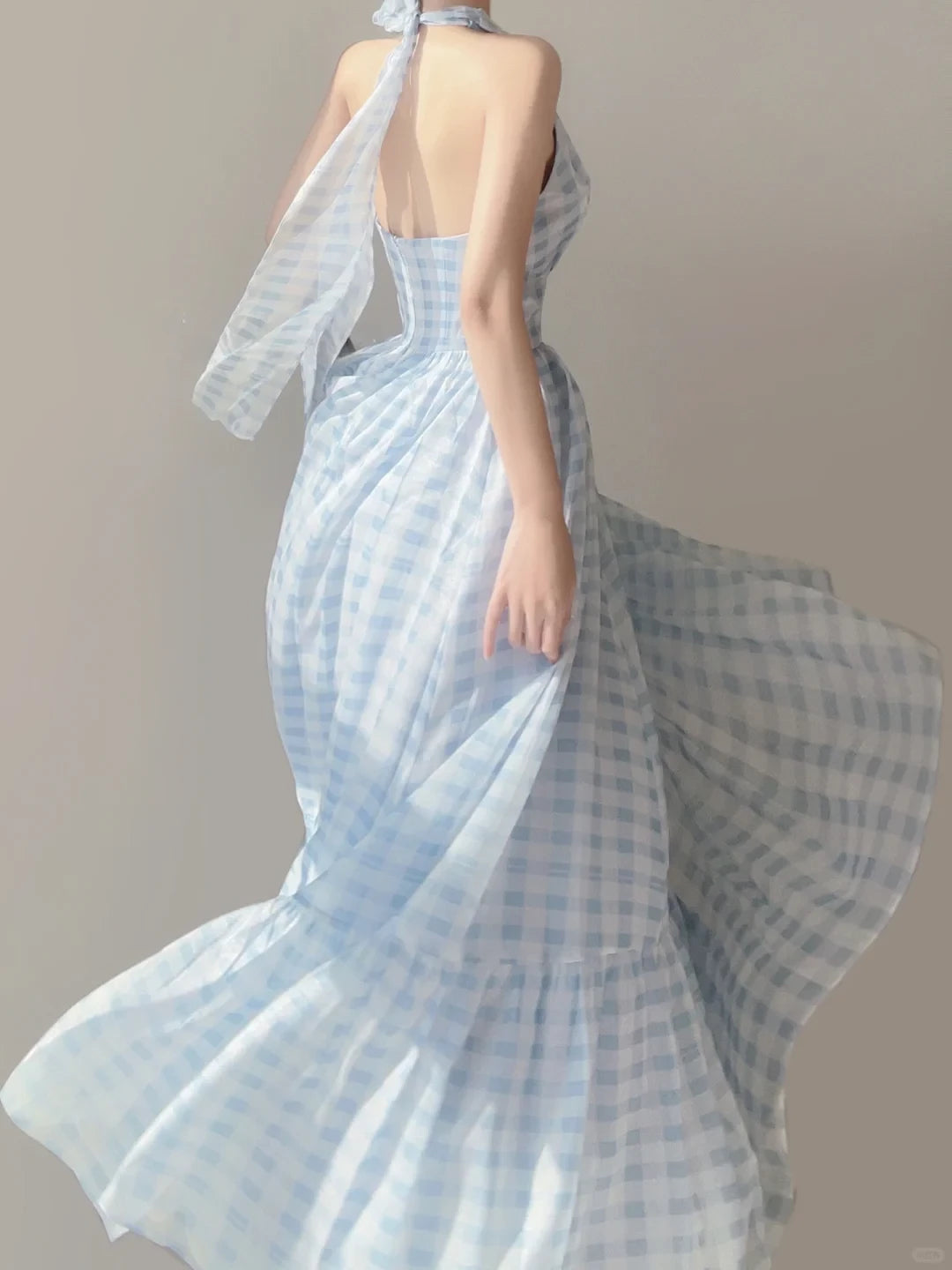 Light Blue Halter Neck A-Line Floor length Sleeveless Off-the-shoulder Prom Dress Cocktail Dress Homecoming Dress Evening Dress Party Dress