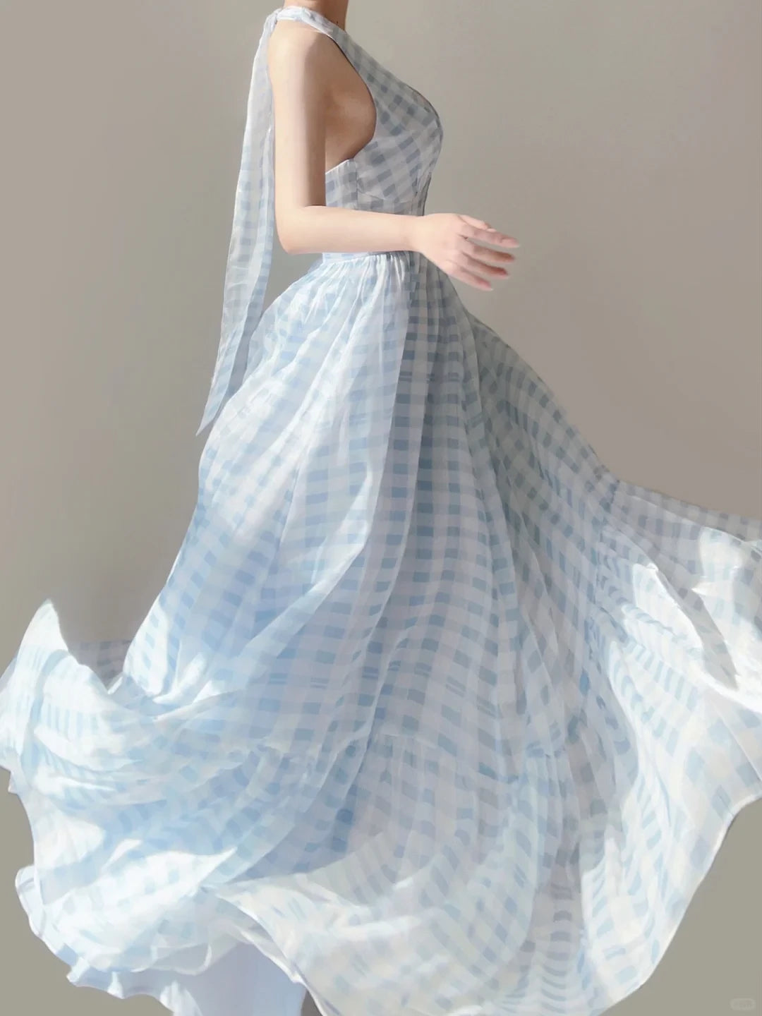 Light Blue Halter Neck A-Line Floor length Sleeveless Off-the-shoulder Prom Dress Cocktail Dress Homecoming Dress Evening Dress Party Dress