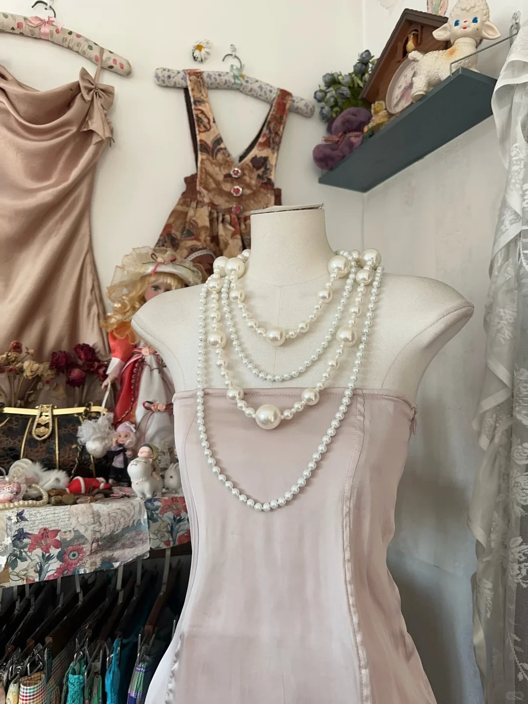 Light Pink Strapless A-Line Satin Midi Length Sleeveless Off-the-shoulder Vintage Prom Dress Cocktail Dress Homecoming Dress Evening Dress Party Dress