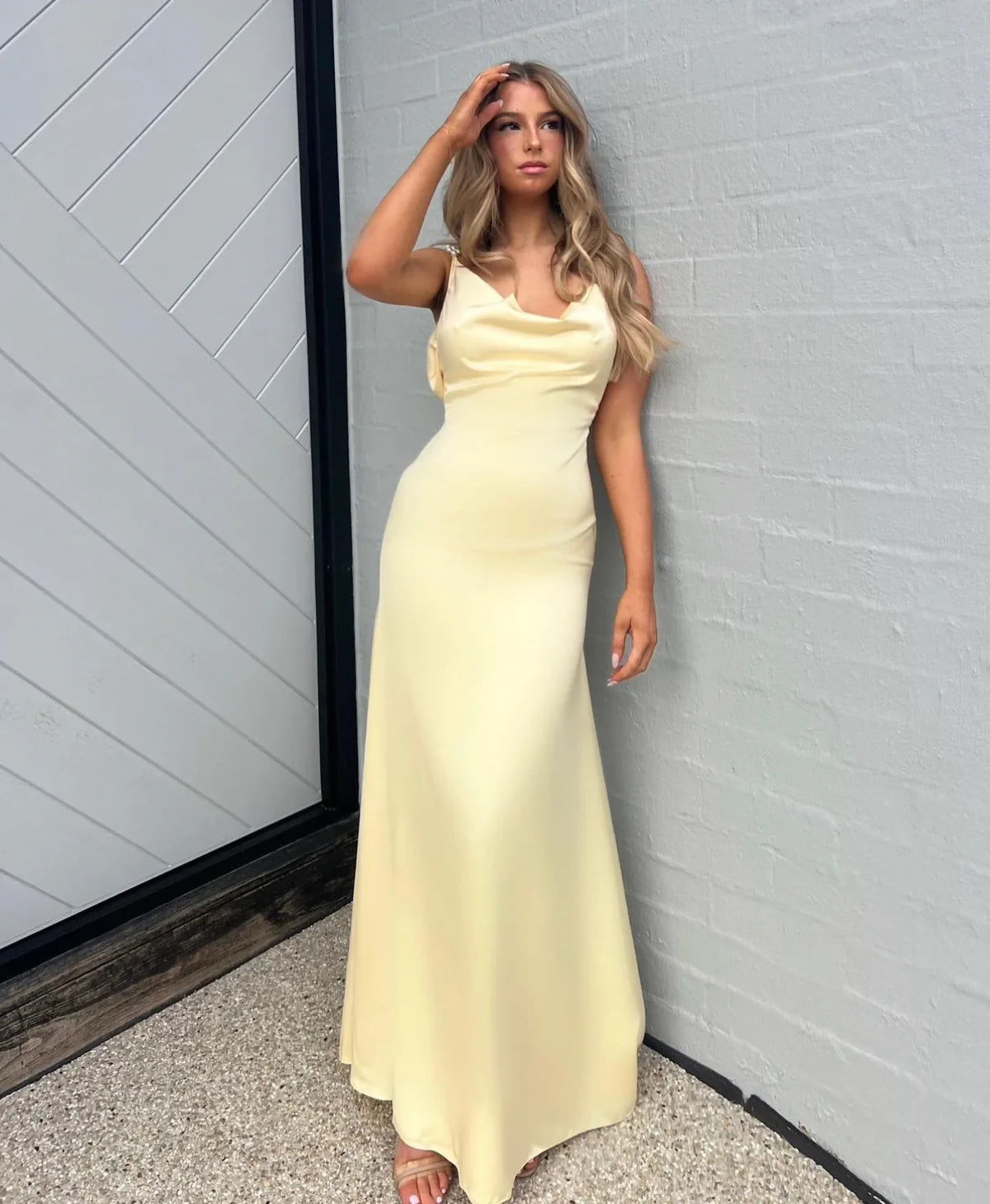 Light Yellow Pearls Backless Sleeveless Elegant Ankle length Prom Dress Cocktail Dress Homecoming Dress Evening Dress Party Dress