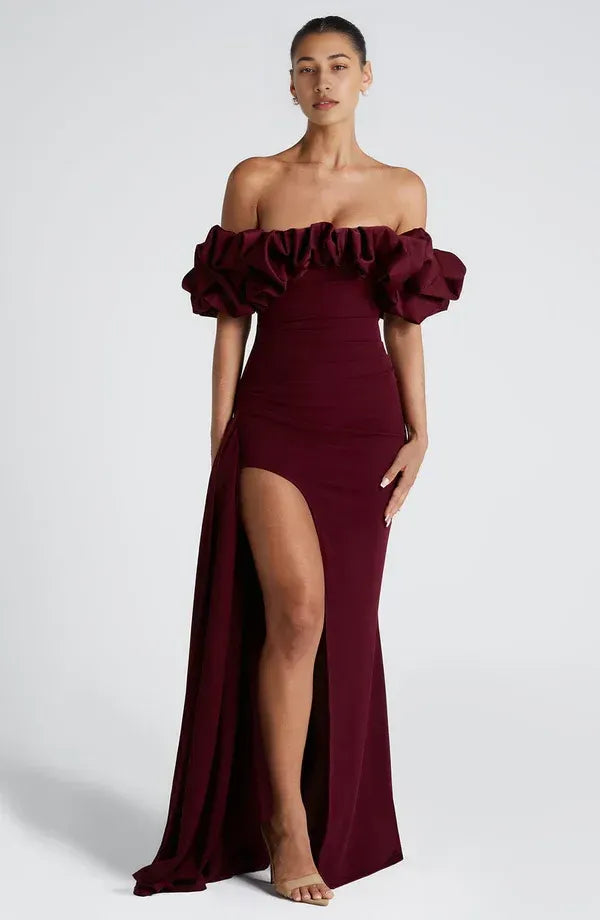 Lively Mermaid Off Shoulder Ruffle Sleeve Zipper Back Floor Length For Sale Evening Dress