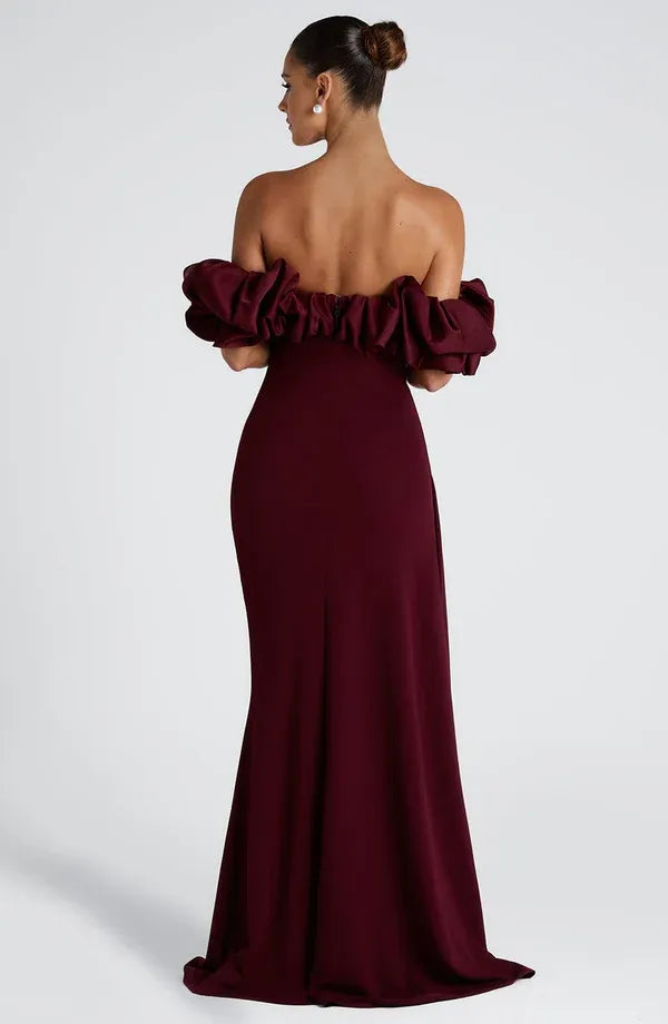 Lively Mermaid Off Shoulder Ruffle Sleeve Zipper Back Floor Length For Sale Evening Dress