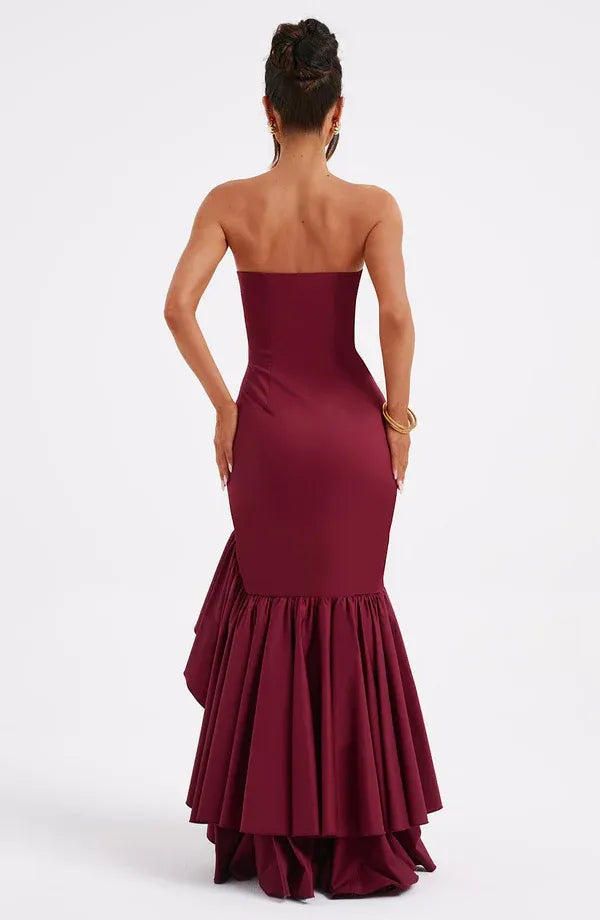Lively Mermaid Strapless Ruffle Accent Open Back Floor Length Female Evening Dress ﻿