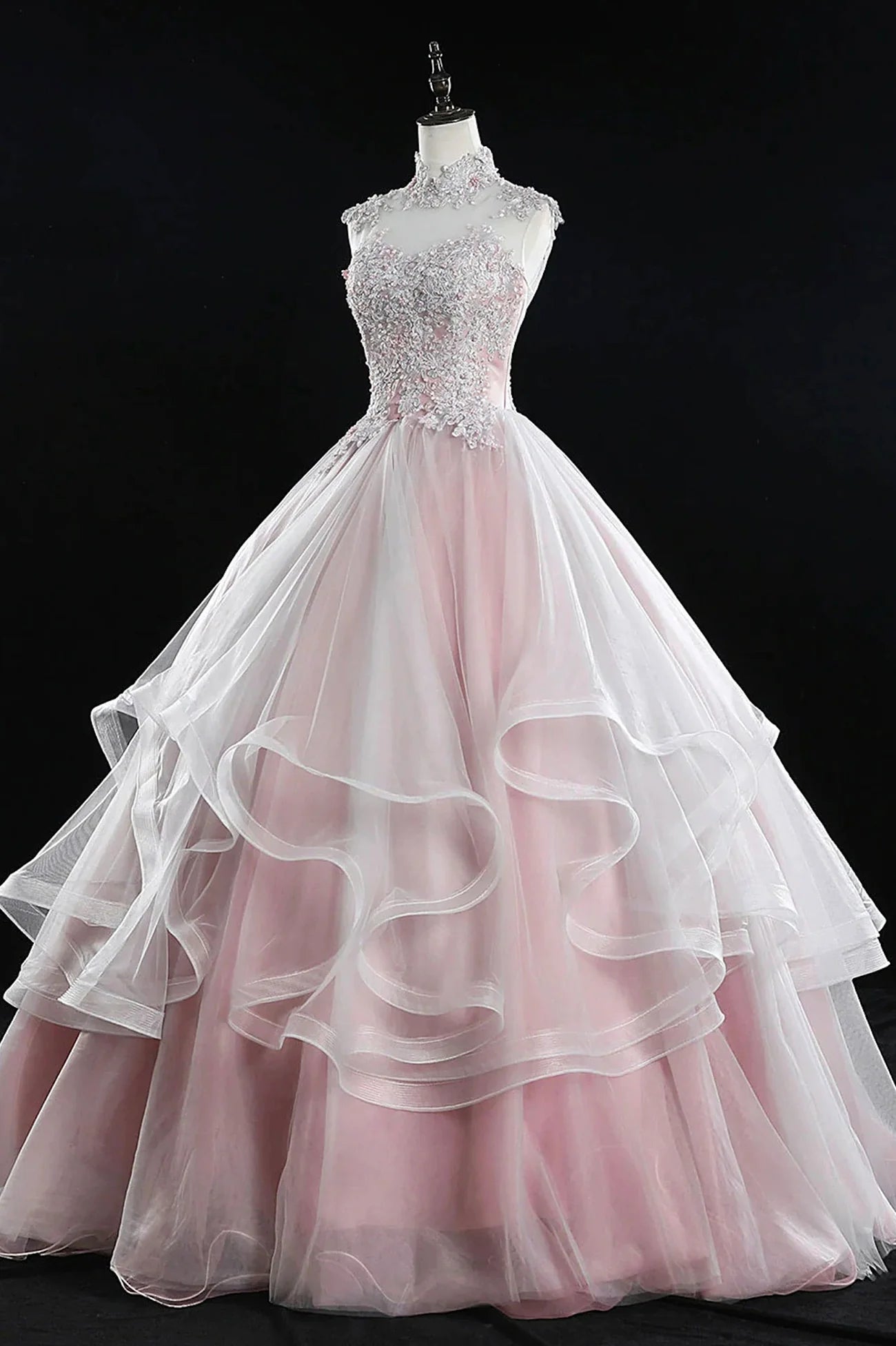 Long Quinceanera Dresses Pink Tulle Lace Sweet 16 Dresses Wedding Dress