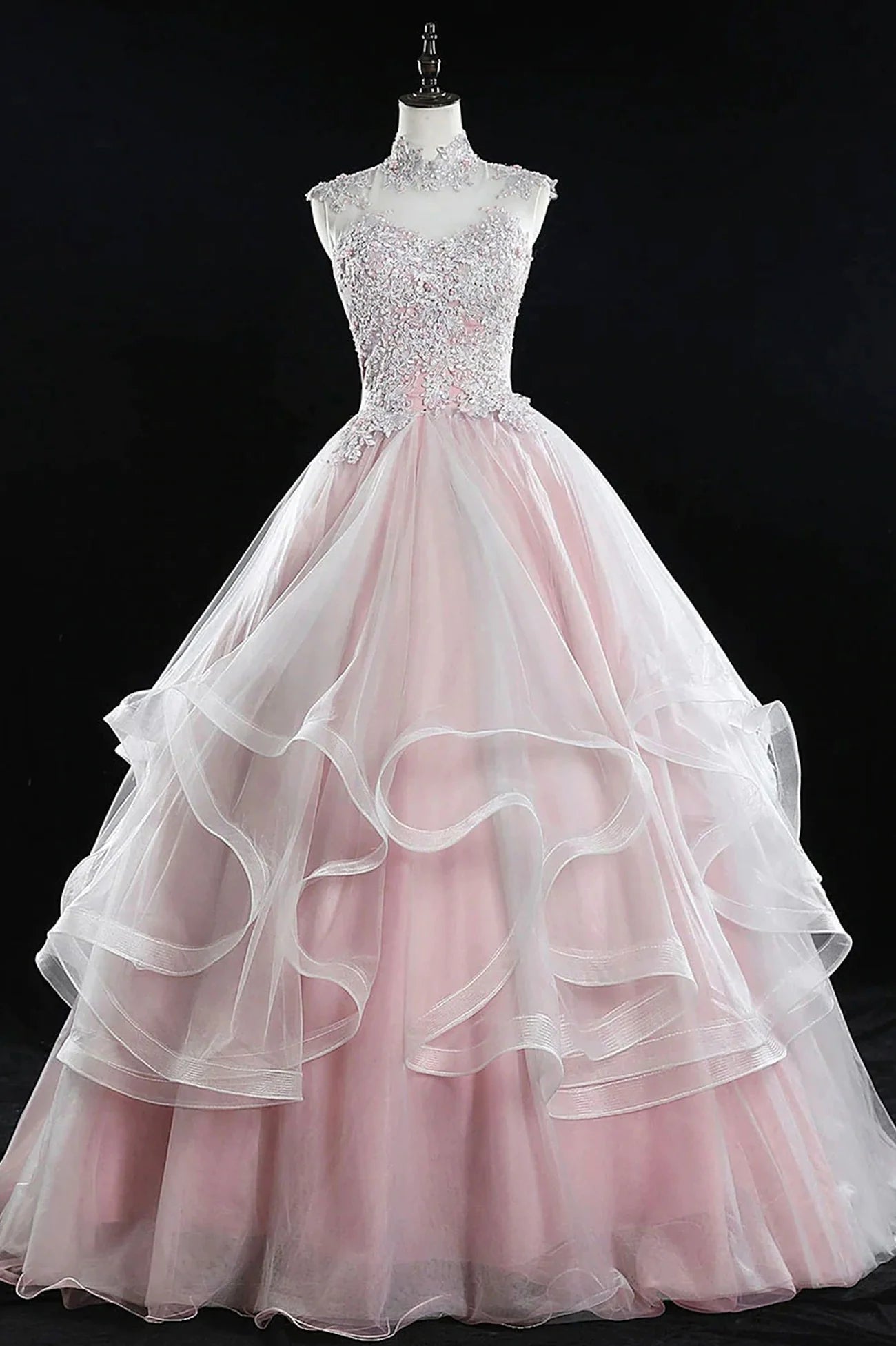 Long Quinceanera Dresses Pink Tulle Lace Sweet 16 Dresses Wedding Dress