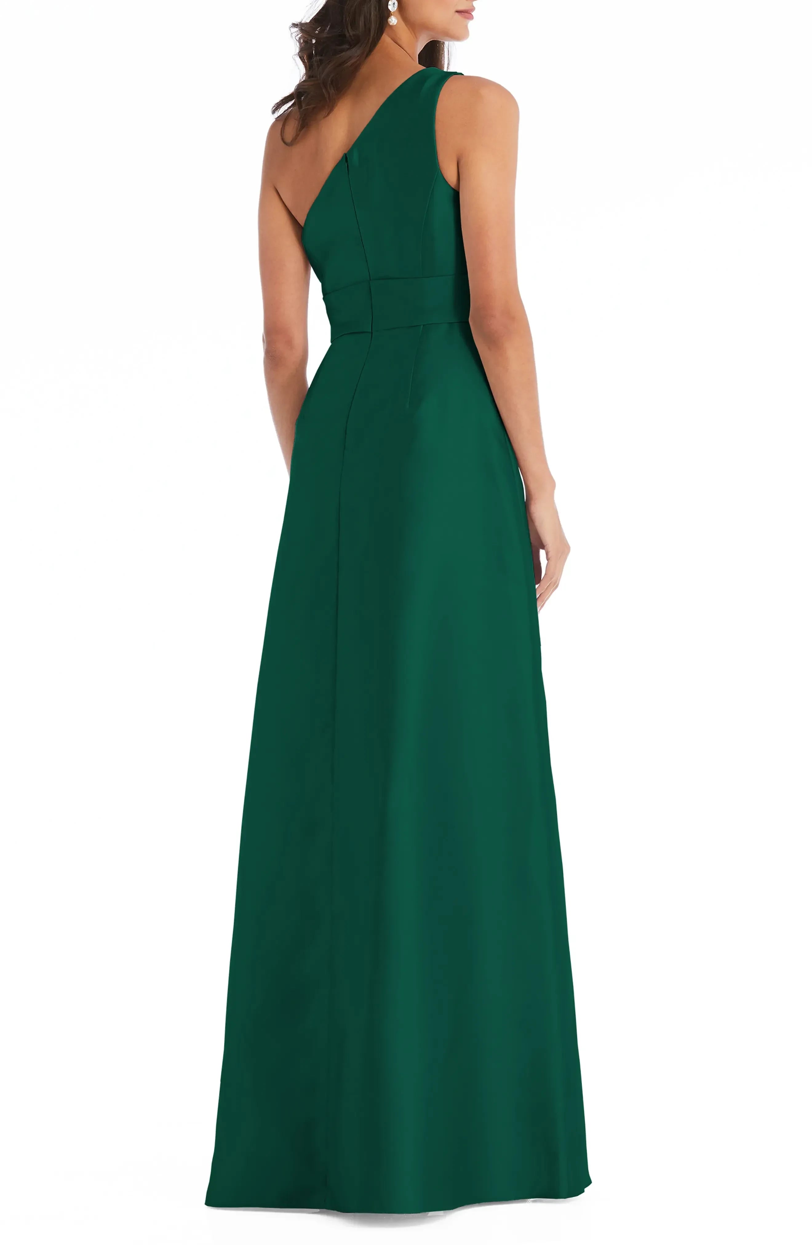Lovely A Line One Shoulder Sleeveless Open Back Floor Length Evening Dress