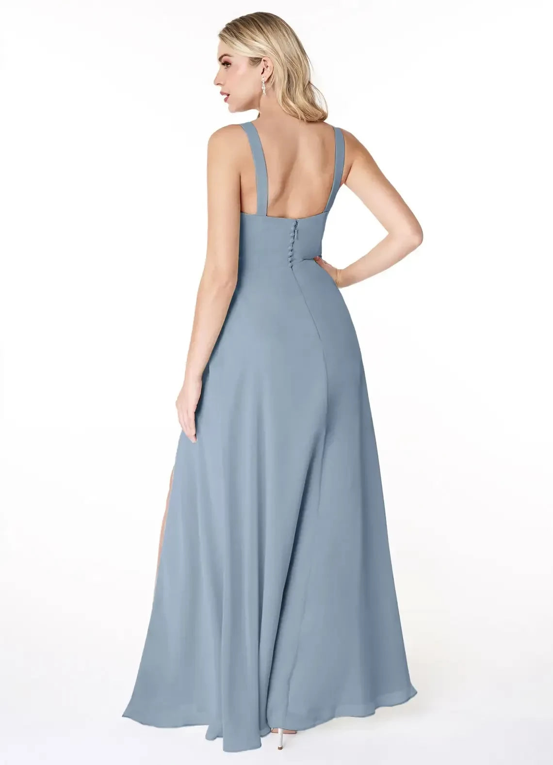 Lovely A Line Square Neck Sleeveless Button Back Floor Length Bridesmaid Dress