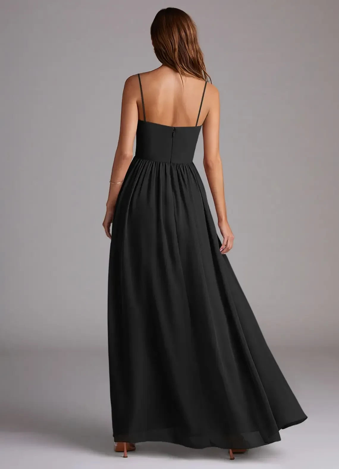 Lovely A Line Straight Neck Spaghetti Strap Zip Back Floor Length Bridesmaid Dress