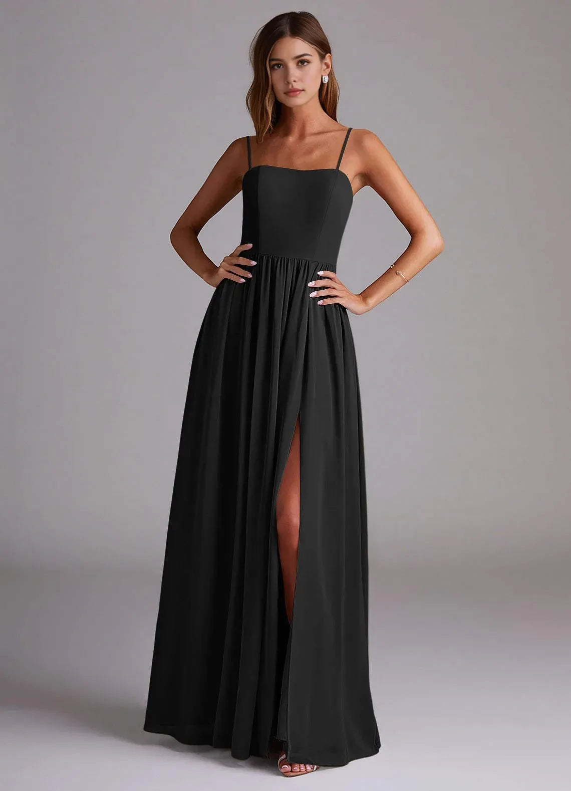 Lovely A Line Straight Neck Spaghetti Strap Zip Back Floor Length Bridesmaid Dress