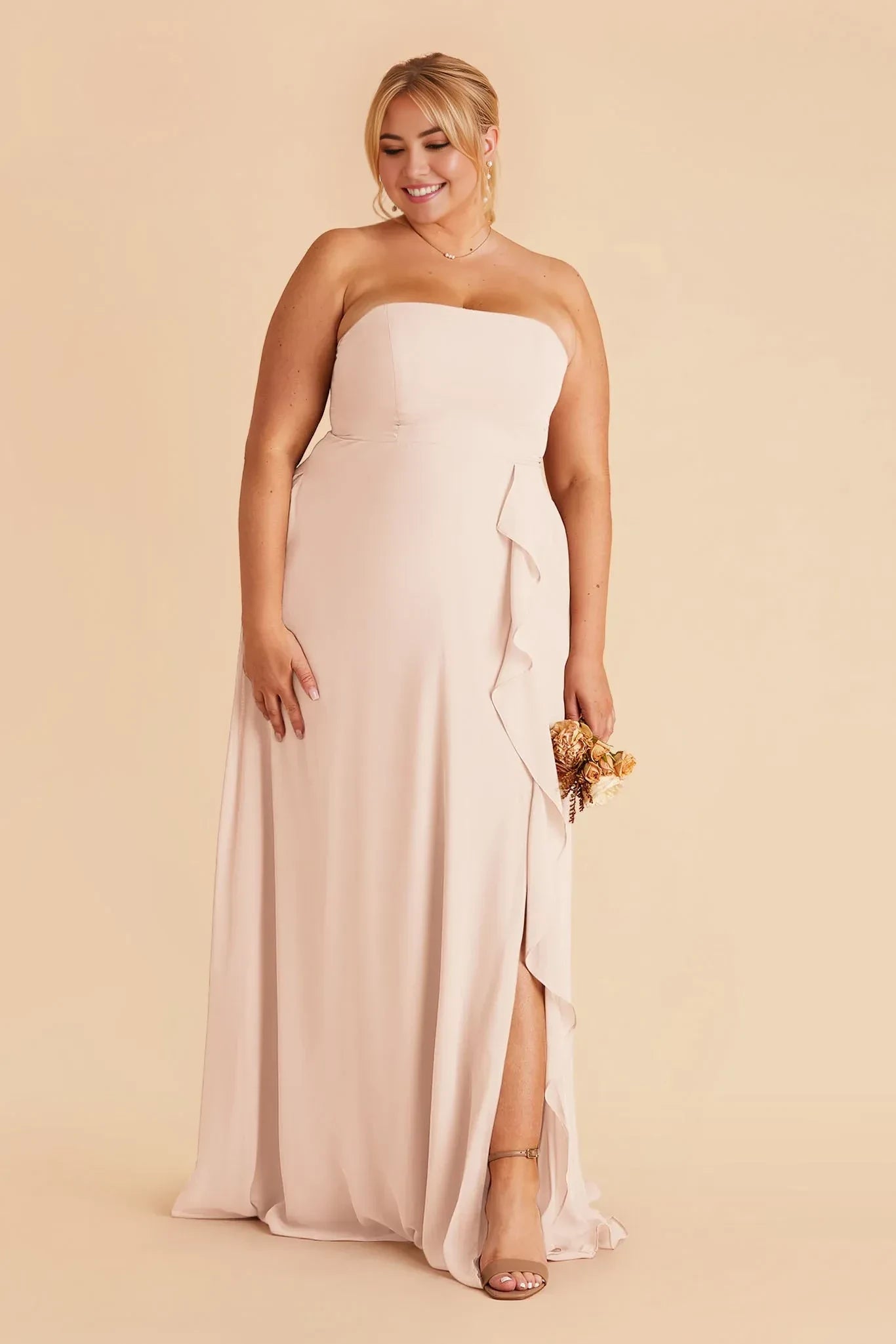 Lovely A Line Strapless Sleeveless Zip Back Floor Length Plus Size Bridesmaid Dress