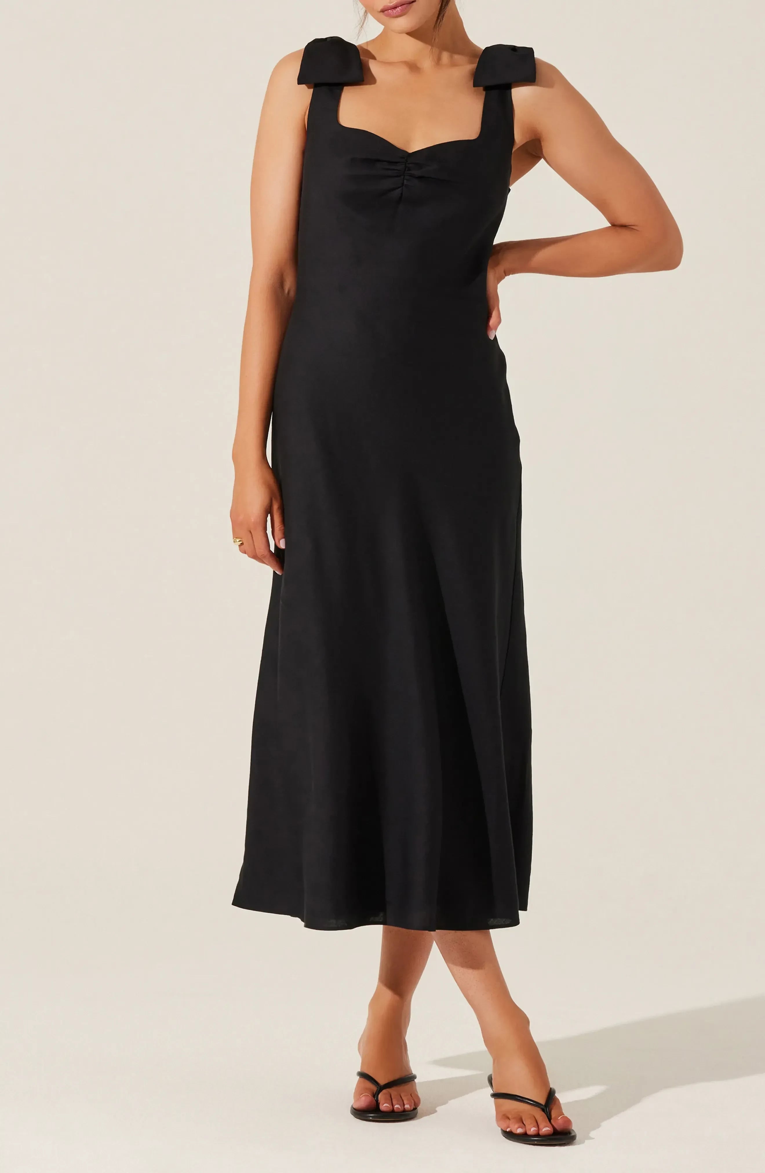 Lovely A Line Sweetheart Neck Bow Strap Open Back Midi Length Bridesmaid Dress