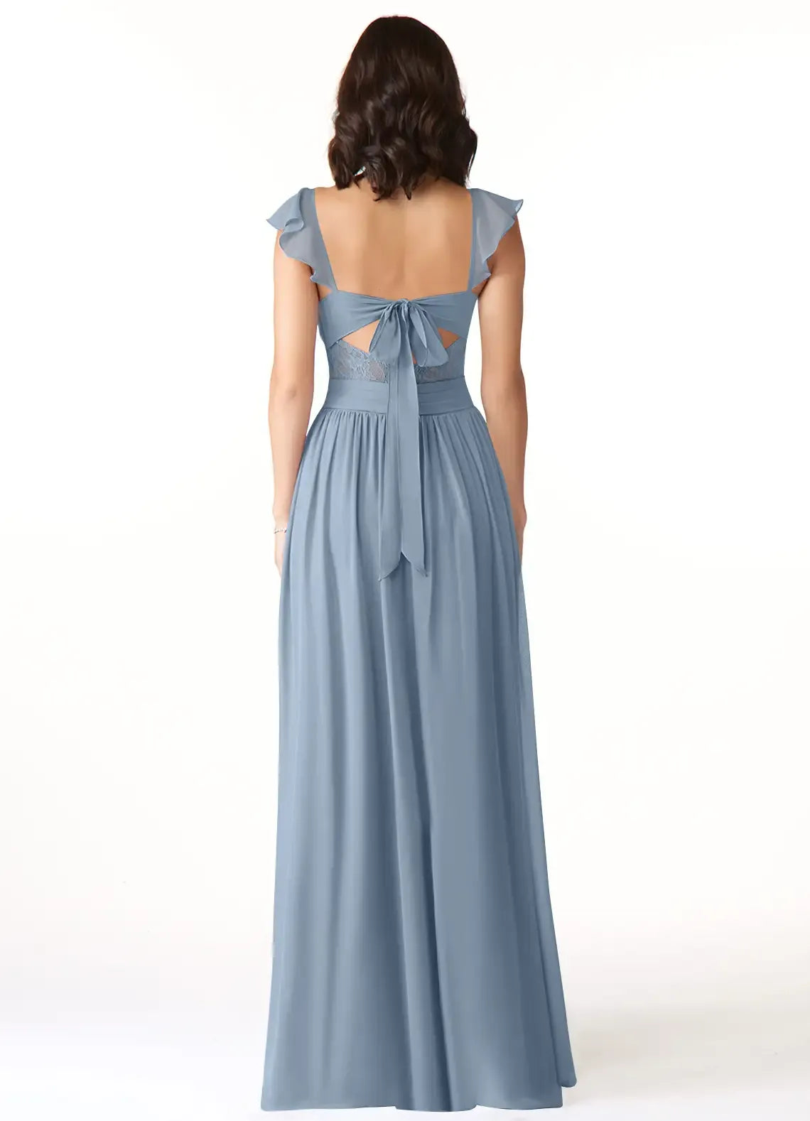 Lovely A Line Sweetheart Neck Ruffled Sleeve Tie Back Floor Length Bridesmaid Dress ﻿