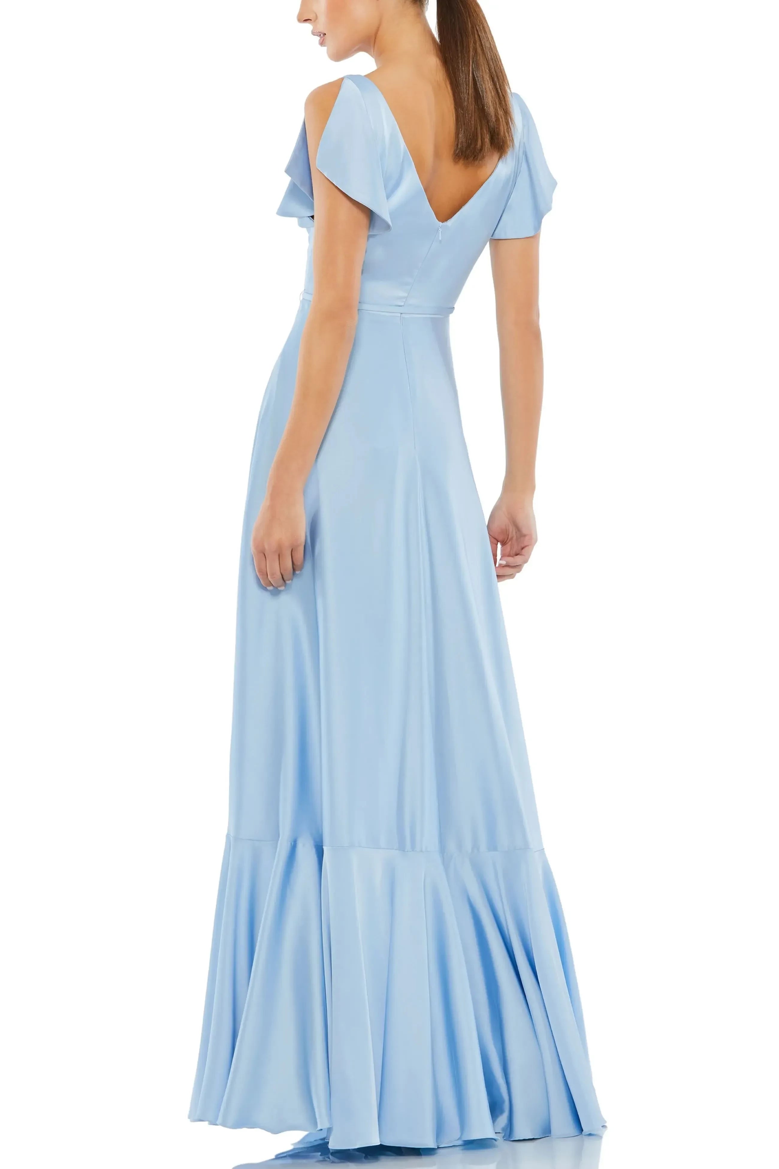 Lovely A Line V Neck Flutter Sleeve V Back Floor Length Evening Dress