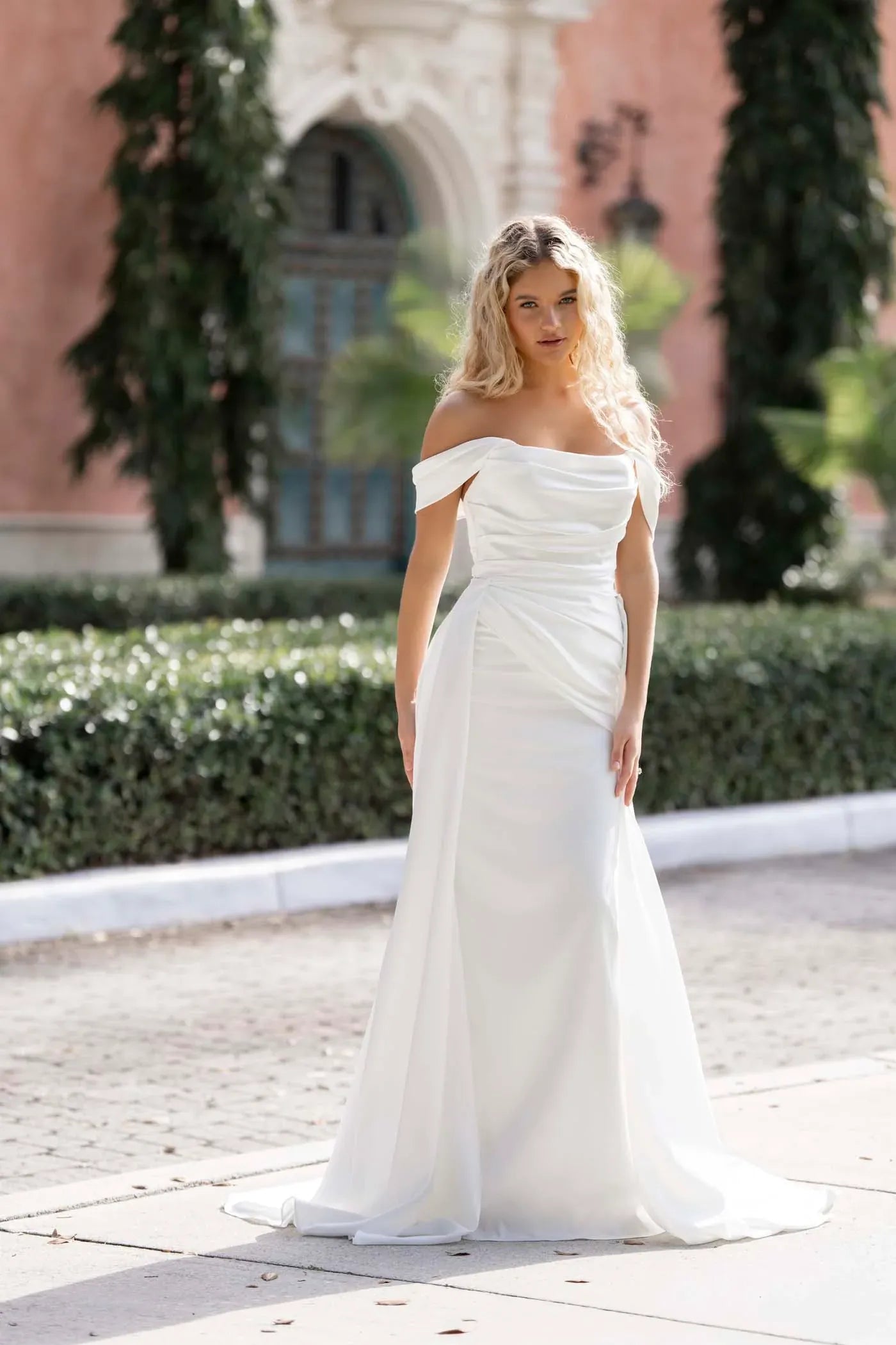 Lovely Ball Gown Off Shoulder Short Sleeve Button Back Floor Length Wedding Dress