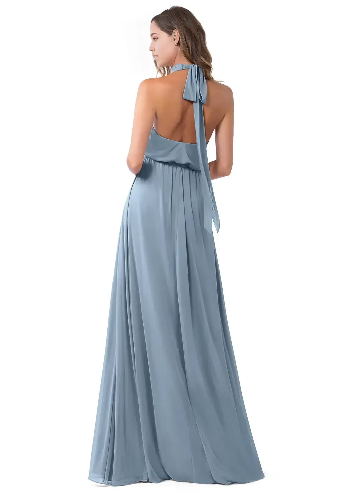 Lovely Halter Neck Sleeveless Tie Back Floor Length Bridesmaid Dress