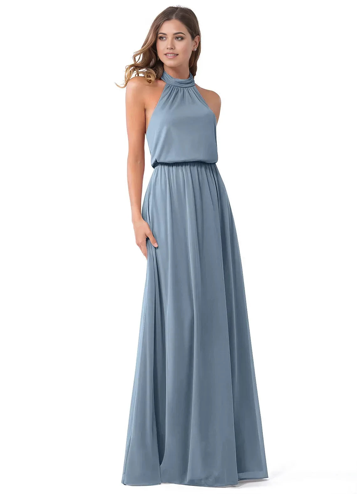 Lovely Halter Neck Sleeveless Tie Back Floor Length Bridesmaid Dress