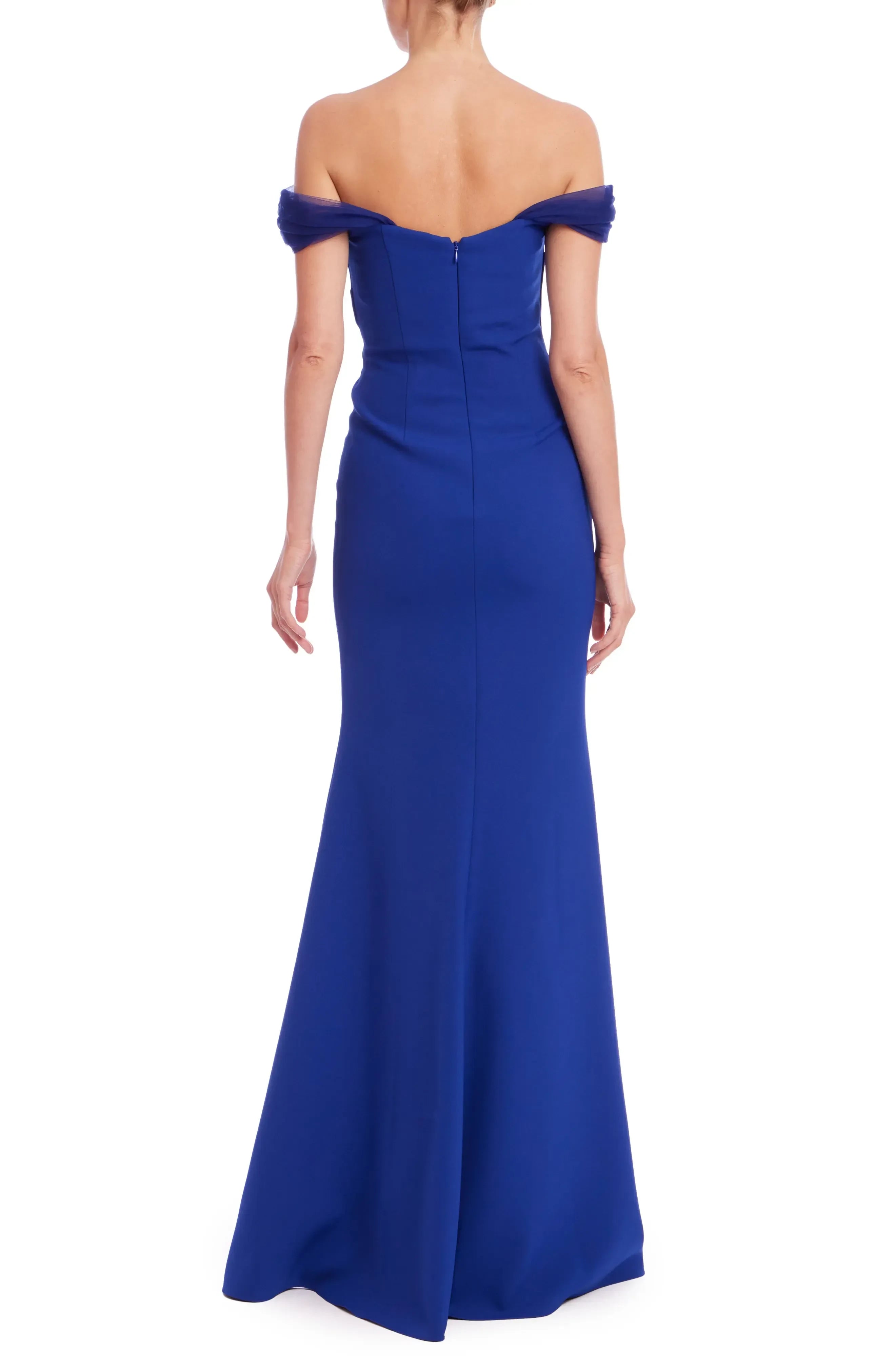 Lovely Mermaid Off Shoulder Short Sleeve Zipper Back Floor Length Evening Dress