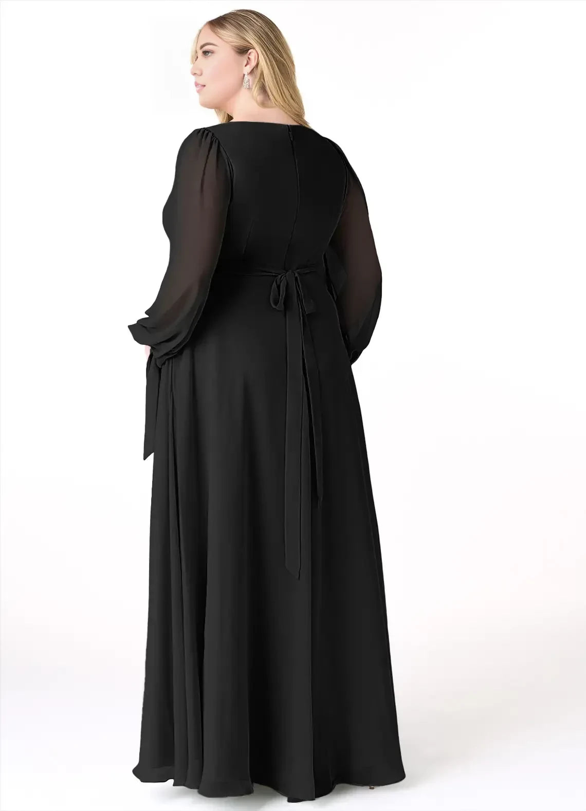 Lovely Plus Size A Line Square Neck Long Sleeve Tie Back Floor Length Bridesmaid Dress