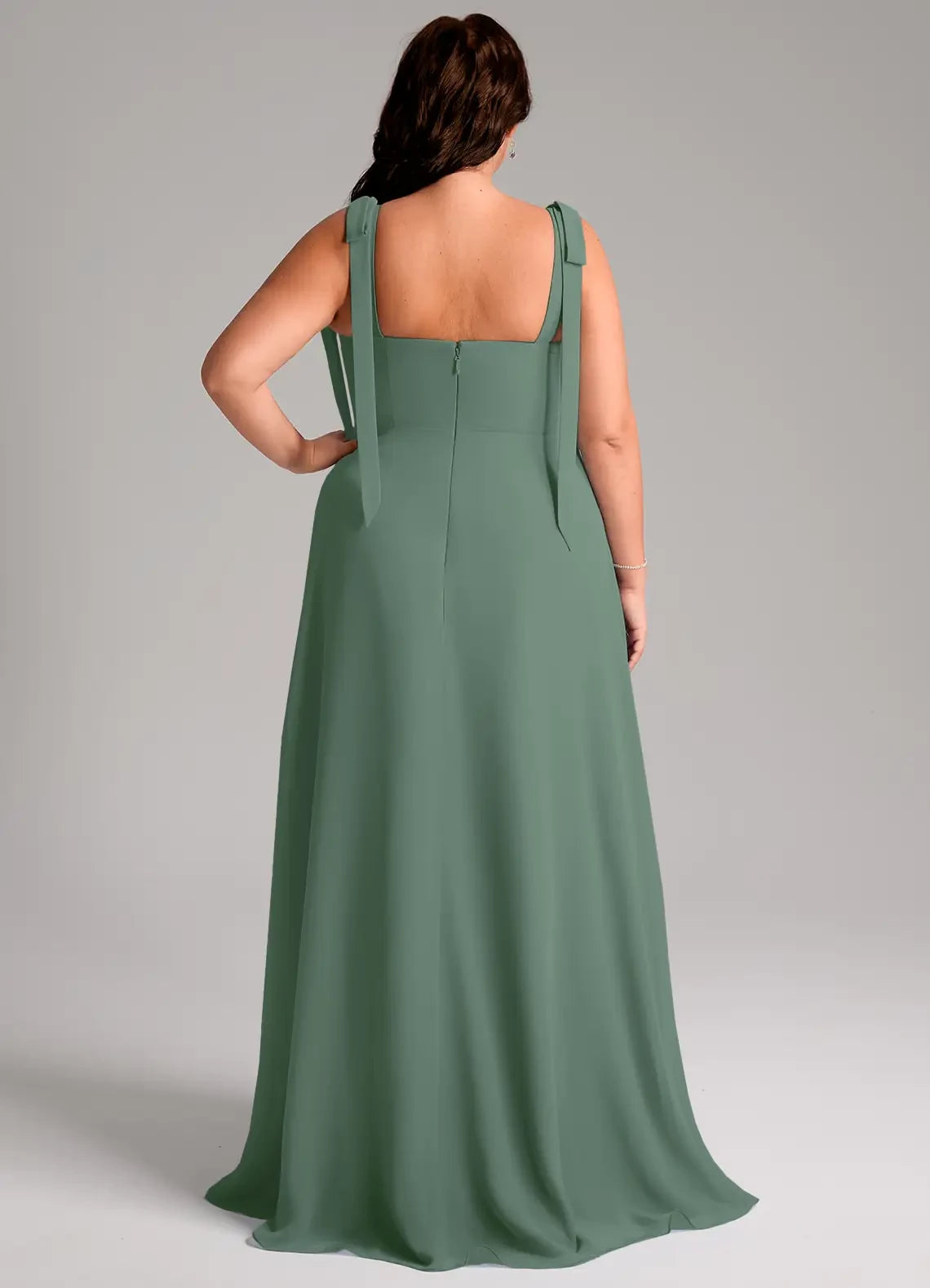 Lovely Plus Size A Line Square Neck Tie Strap Open Back Floor Length Bridesmaid Dress