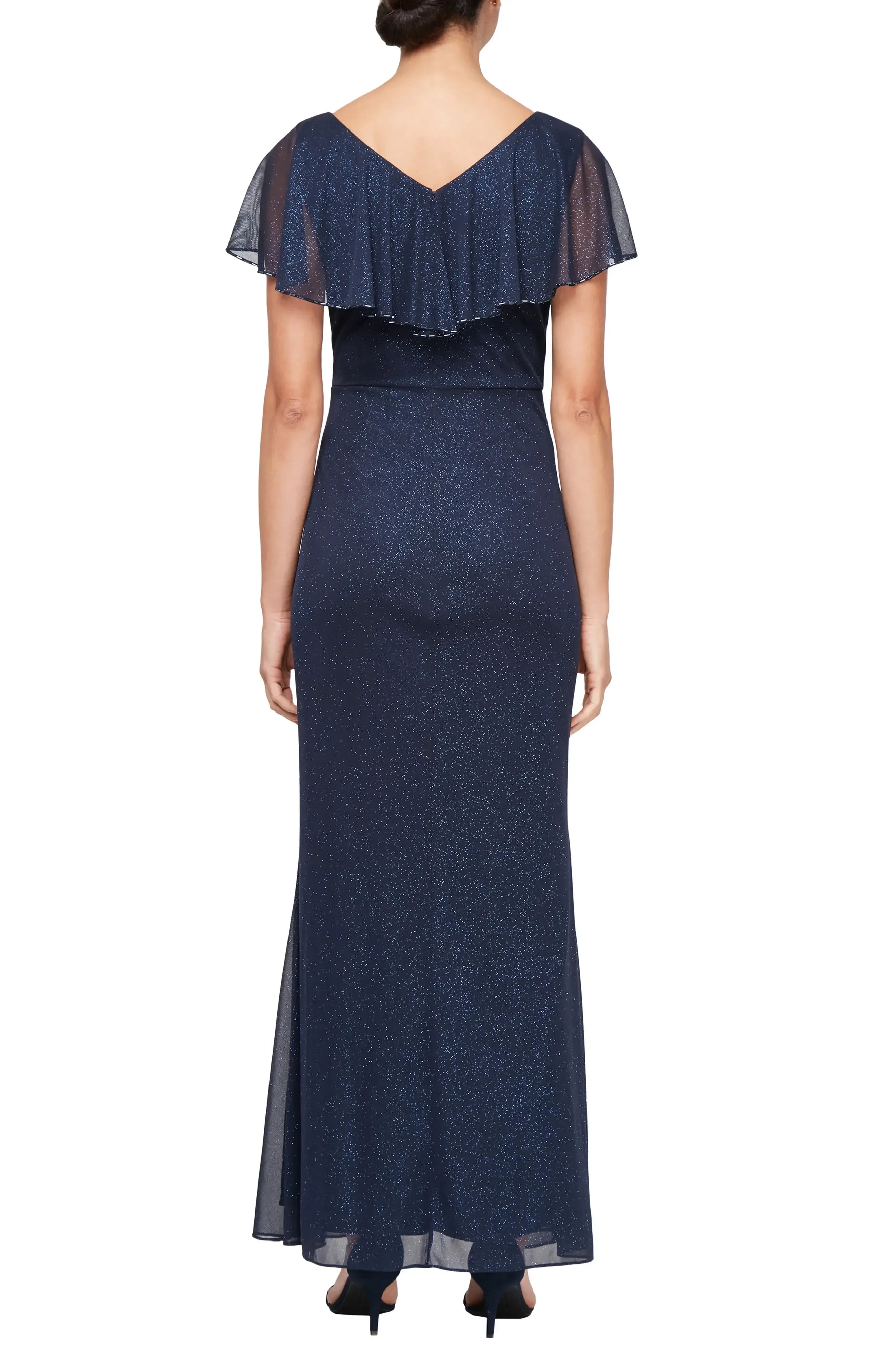 Lovely Sheath V Neck Flutter Sleeve V Back Floor Length Evening Dress