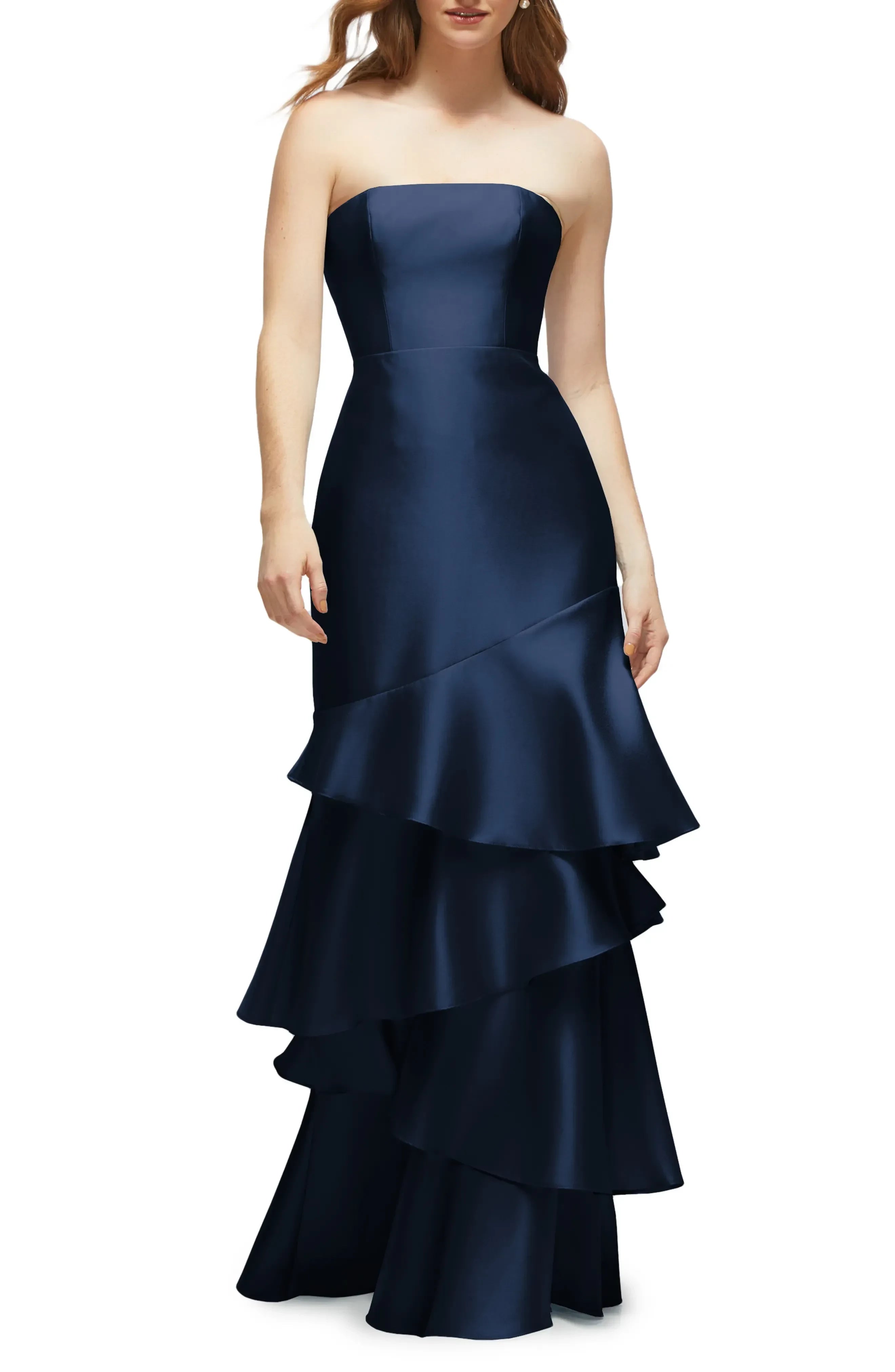 Lovely Trumpet Strapless Sleeveless Zipper Back Floor Length Bridesmaid Dress