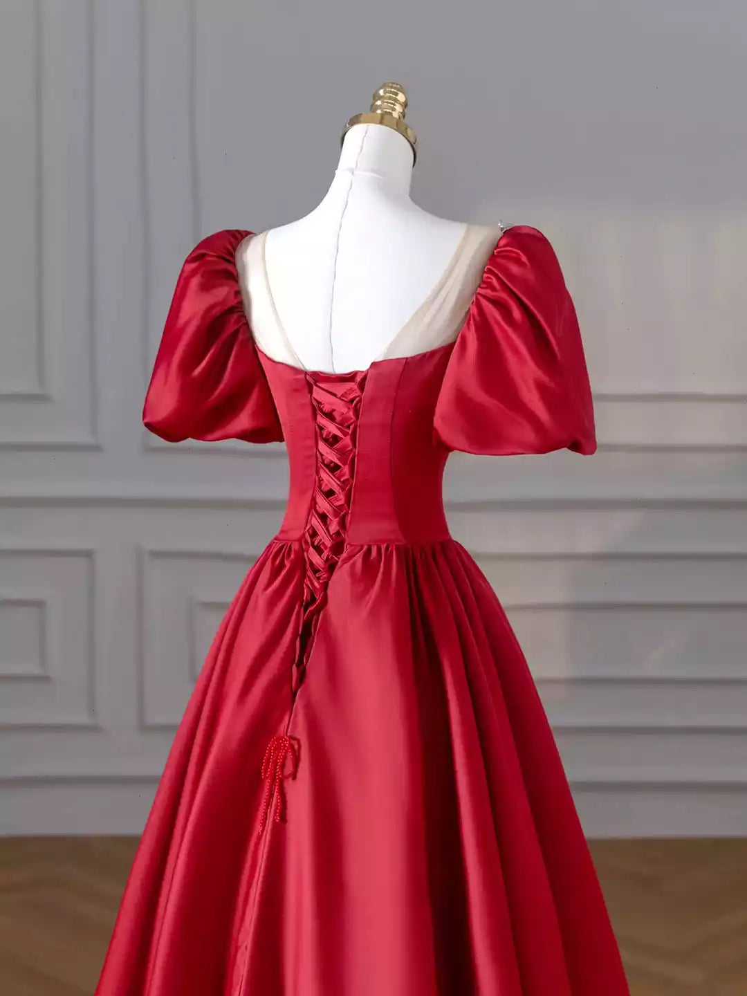Lovely A-Line Burgundy Satin Long Prom Dresses Formal Dresses