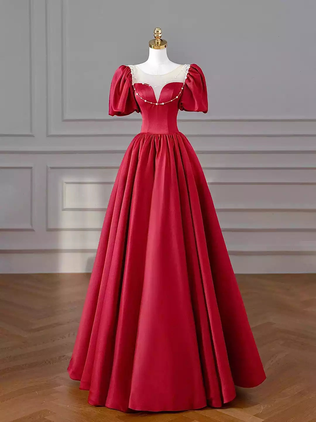 Lovely A-Line Burgundy Satin Long Prom Dresses Formal Dresses