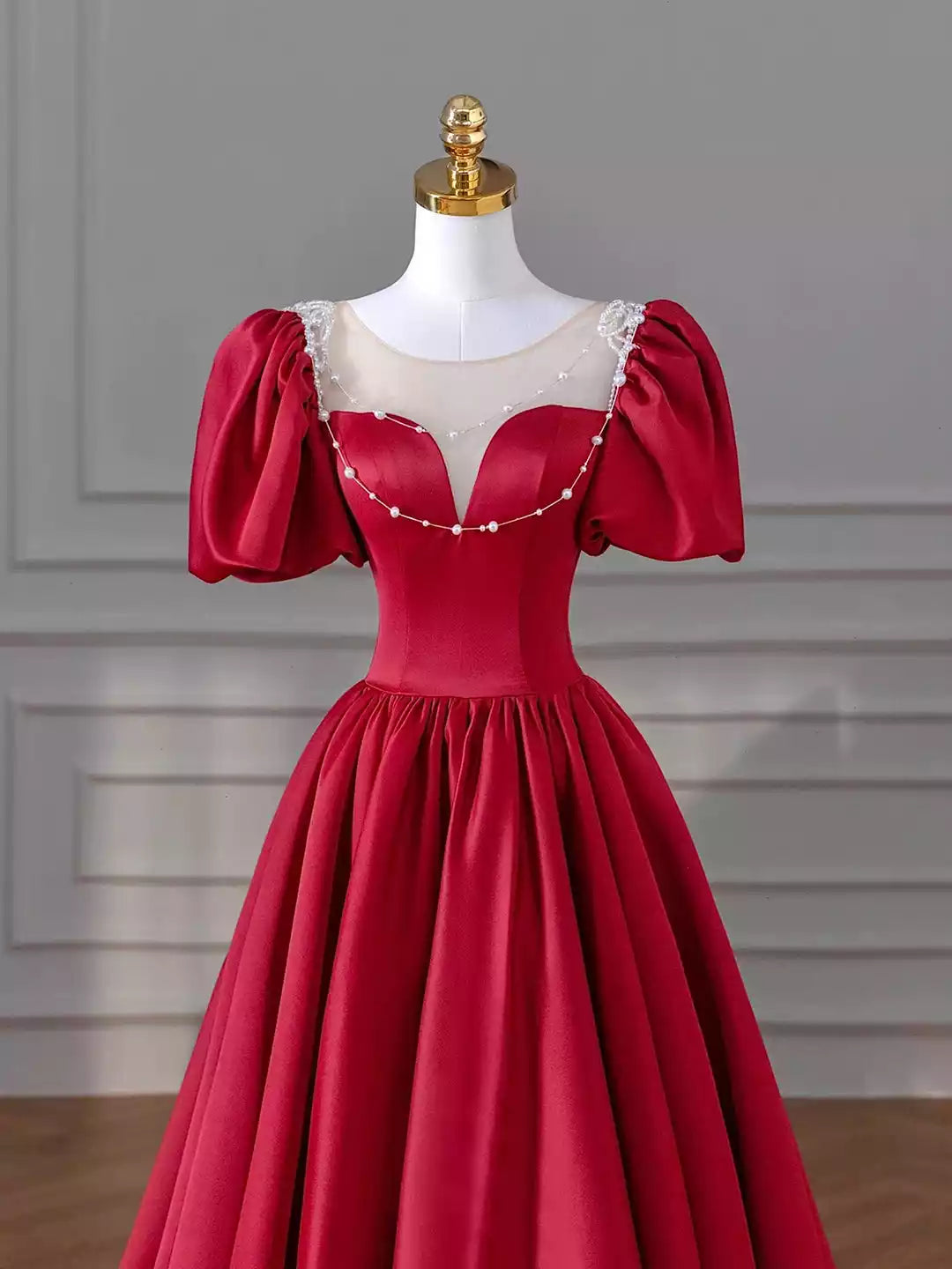 Lovely A-Line Burgundy Satin Long Prom Dresses Formal Dresses