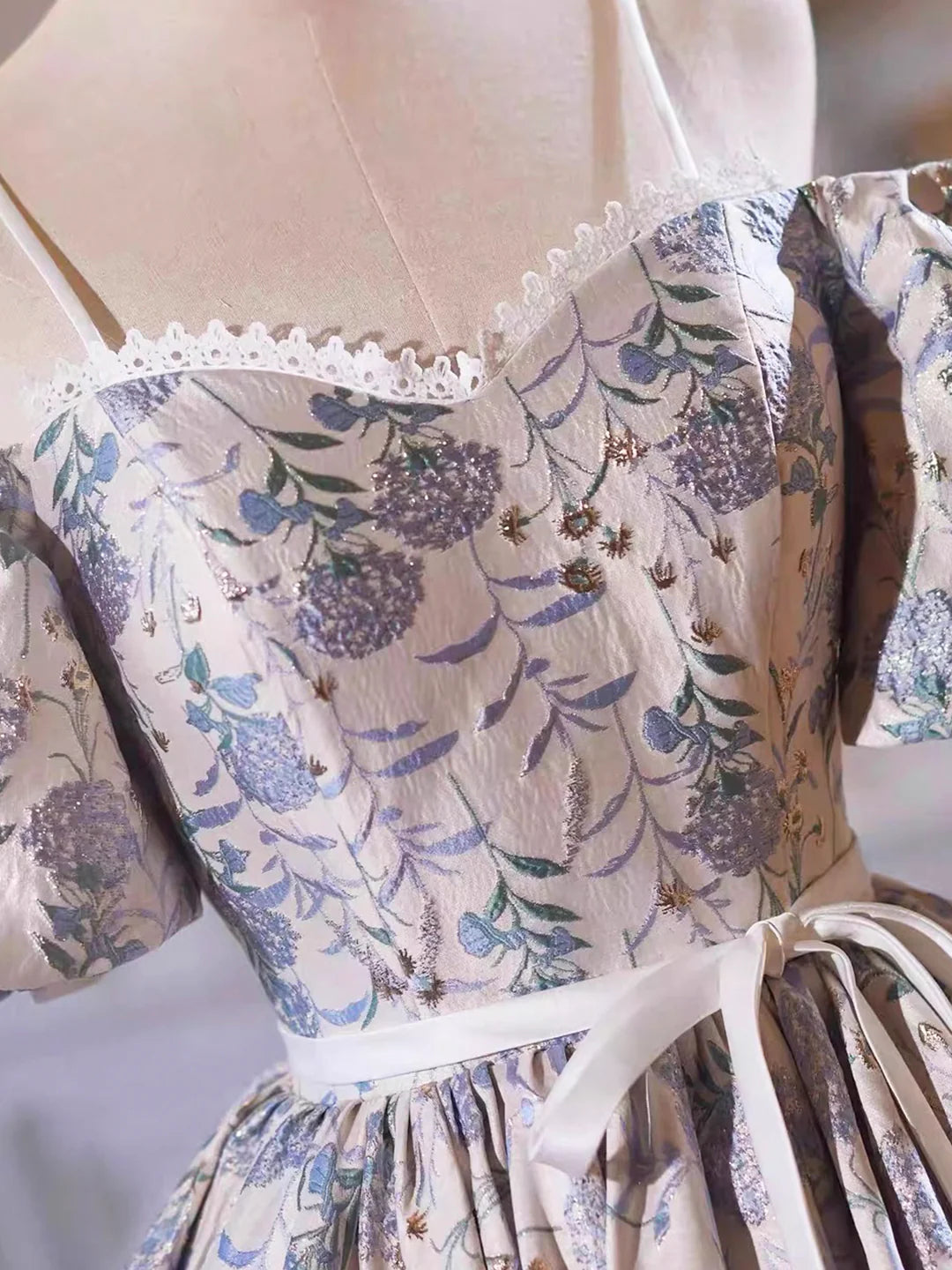 Lovely Gray Sequins Short Sleeve Printing Bow Sash Party Dress A-Line Spaghetti Strap Prom Dress Homecoming Dresses