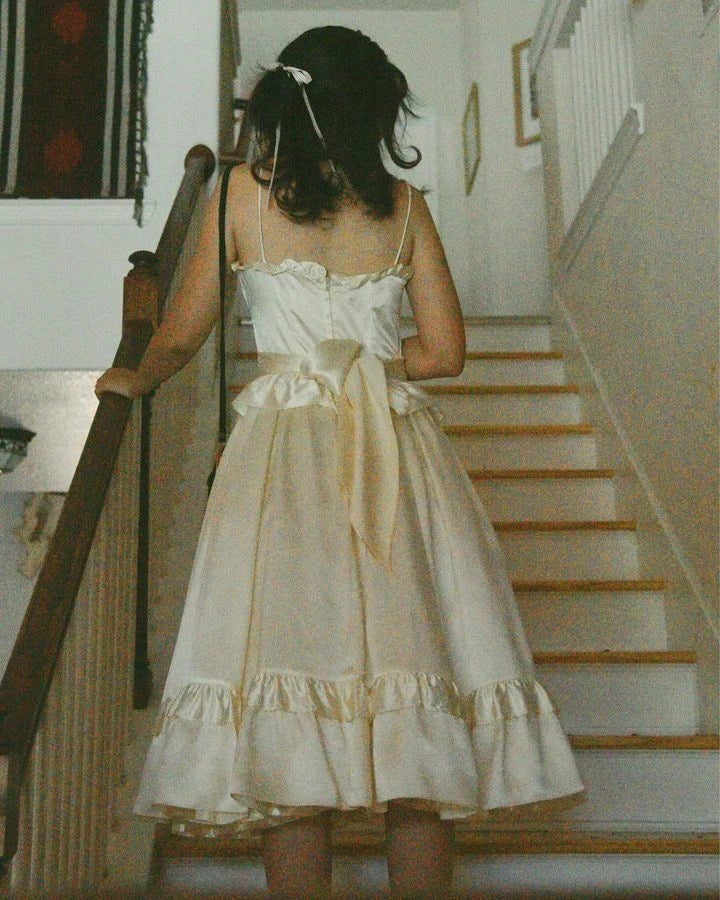 Lovely Ivory Spaghetti Straps A-Line Midi Length Formal Prom Dress Party Dress Cocktail Dress Homecoming Dress Evening Dress