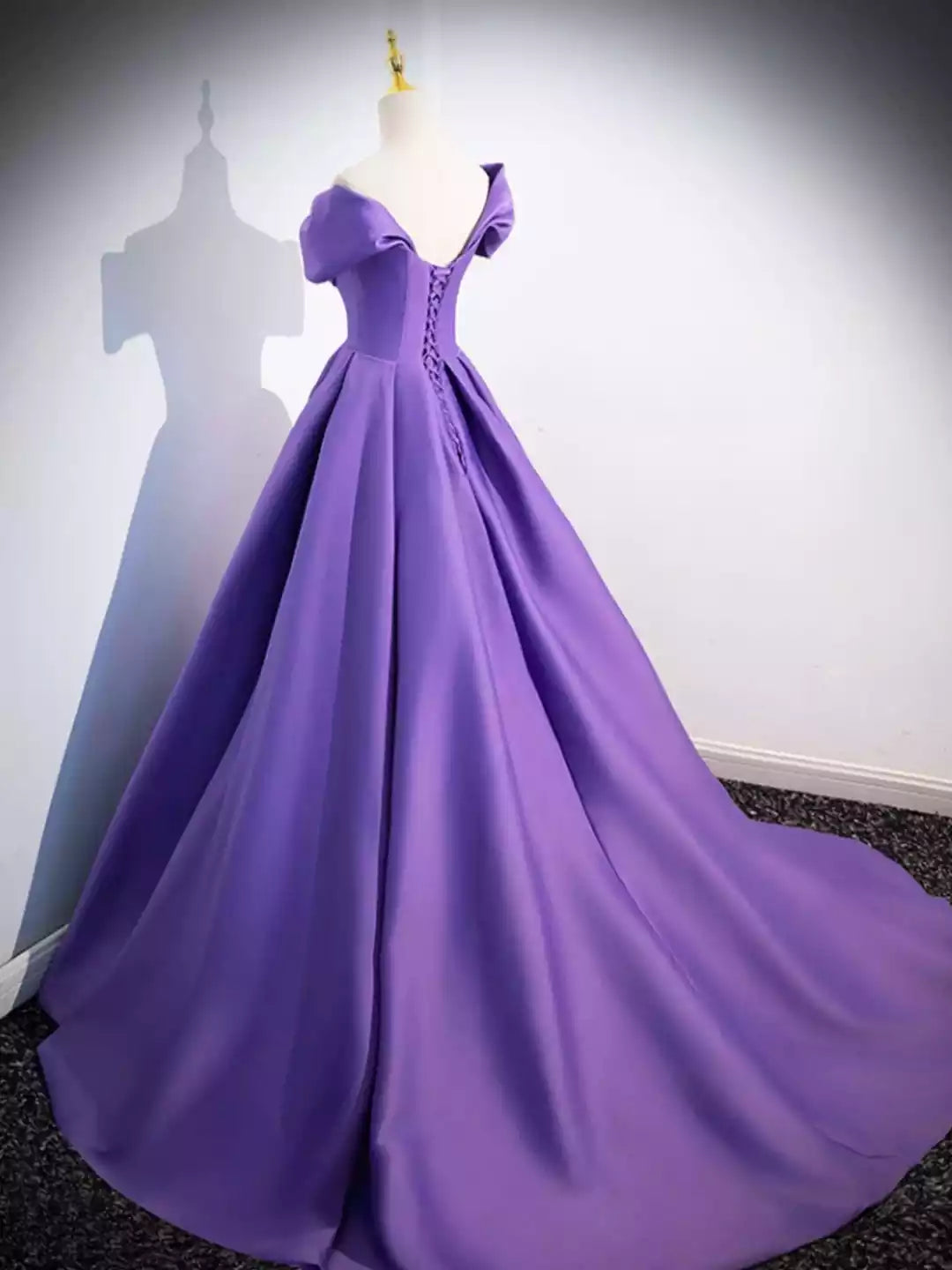 Lovely Off Shoulder Purple Satin Long A-Line Prom Dress Formal Evening Dress
