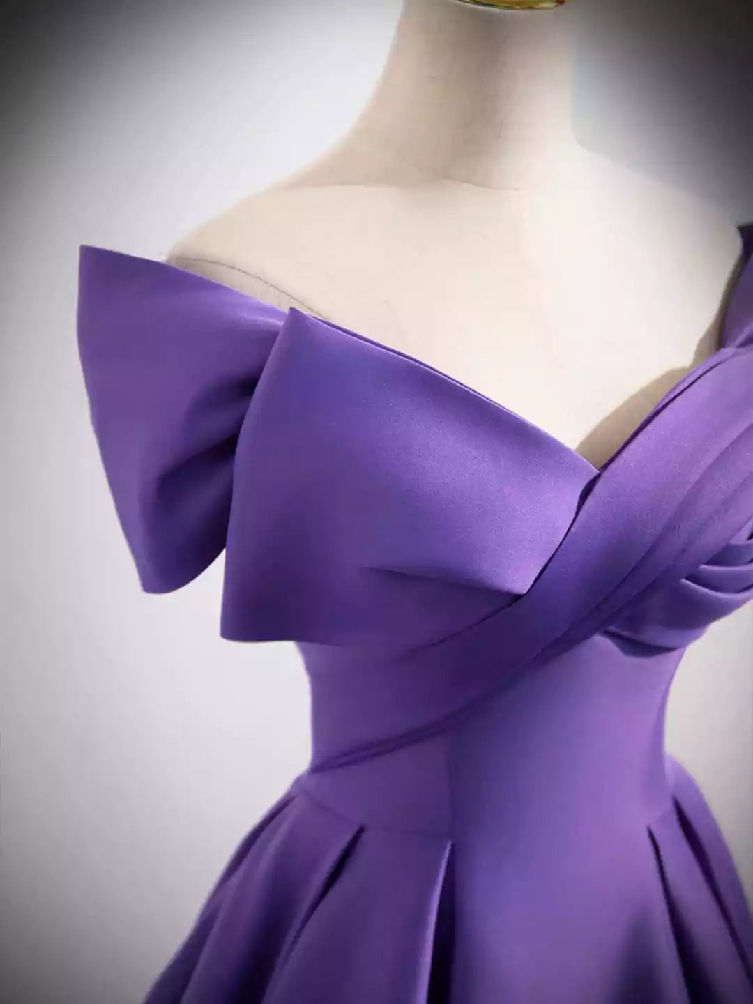 Lovely Off Shoulder Purple Satin Long A-Line Prom Dress Formal Evening Dress