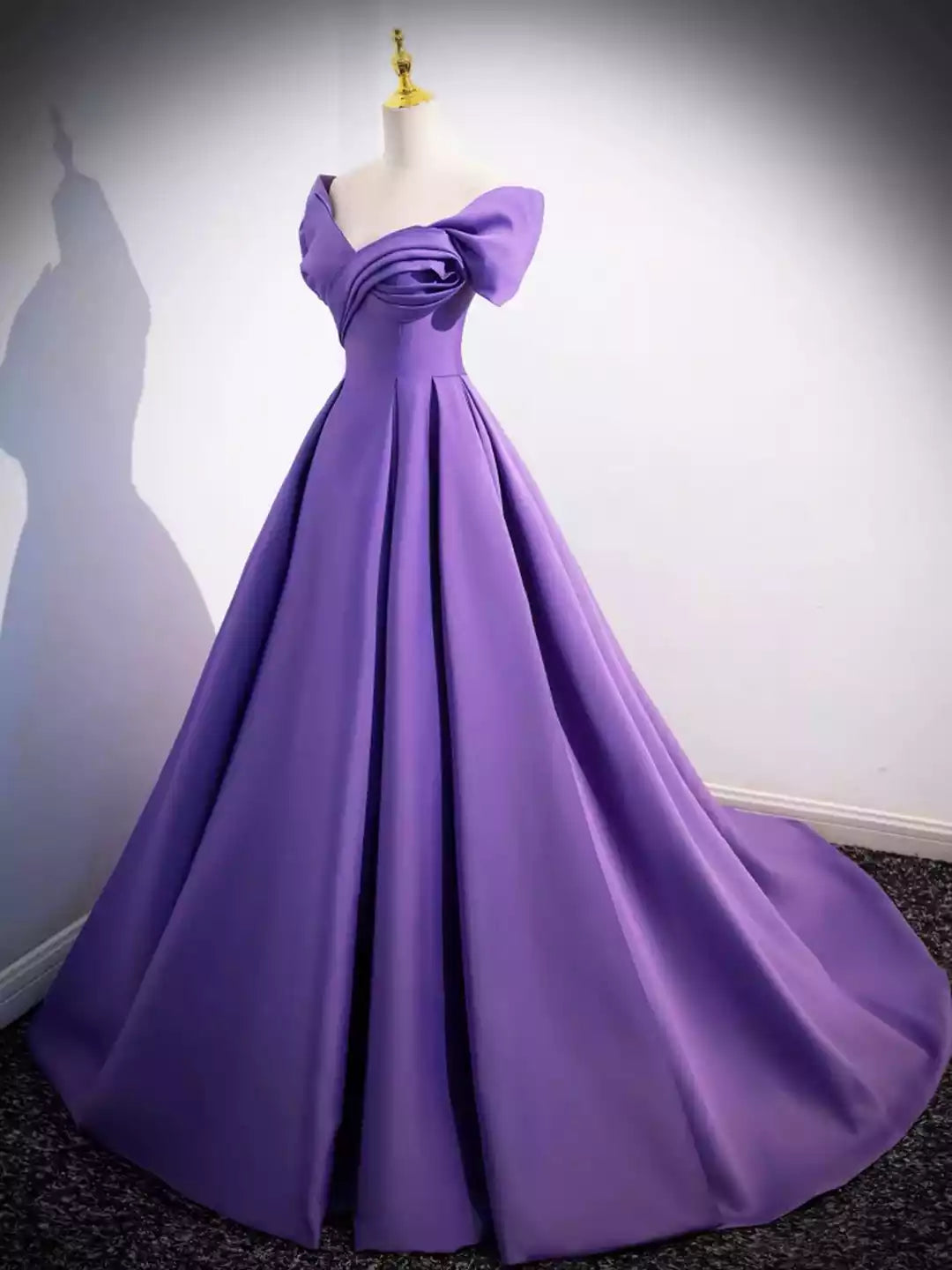 Lovely Off Shoulder Purple Satin Long A-Line Prom Dress Formal Evening Dress