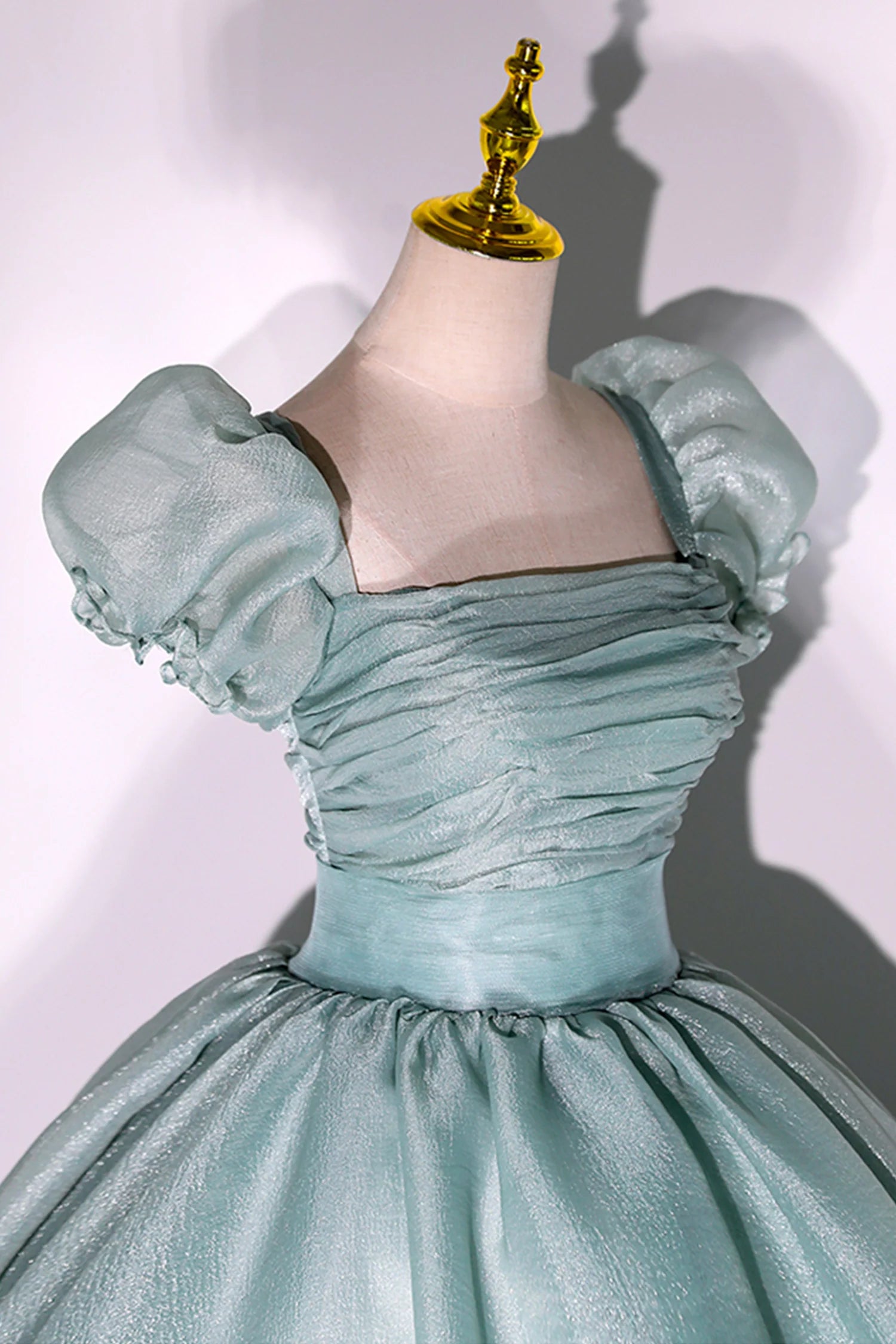 Lovely Short Sleeve Green Tulle Floor Length Prom Dress Formal Evening Gown Wedding Dress