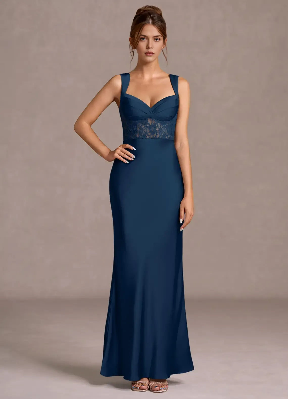 Luminous Trumpet Sweetheart Square Strap Lace Accent Open Back Floor Length For Ladies Prom Dress