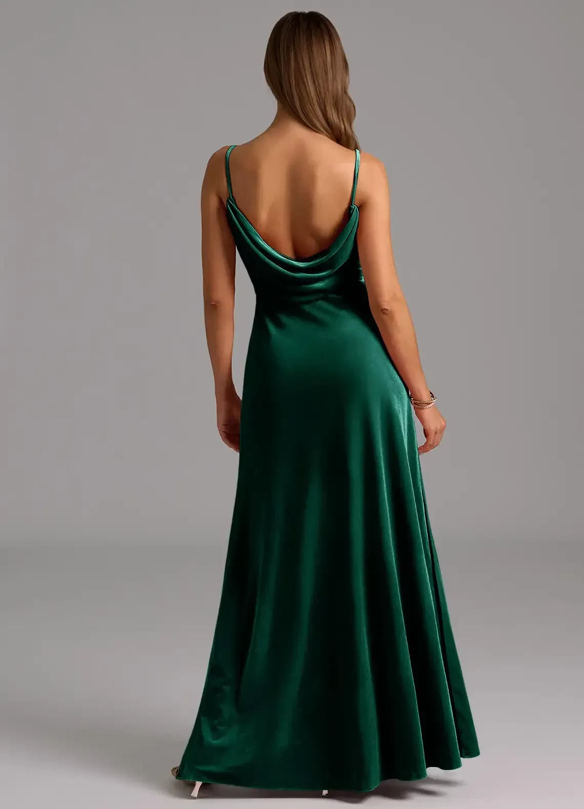 Luscious Sheath Cowl Neck Spaghetti Strap Open Back Floor Length Bridesmaid Dress