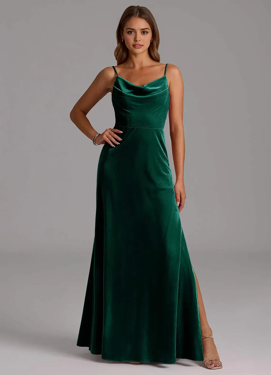 Luscious Sheath Cowl Neck Spaghetti Strap Open Back Floor Length Bridesmaid Dress