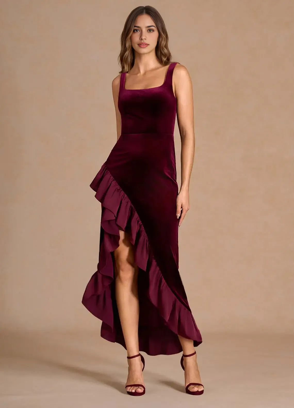 Lush Mermaid Square Neck Sleeveless Open Back Asymmetrical Midi For Sale Prom Dress