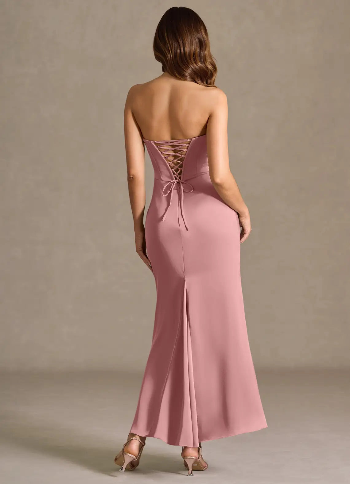 Lush Mermaid Square Neck Spaghetti Strap Ruched Accent Lace Up Back Floor Length For Women Prom Dress