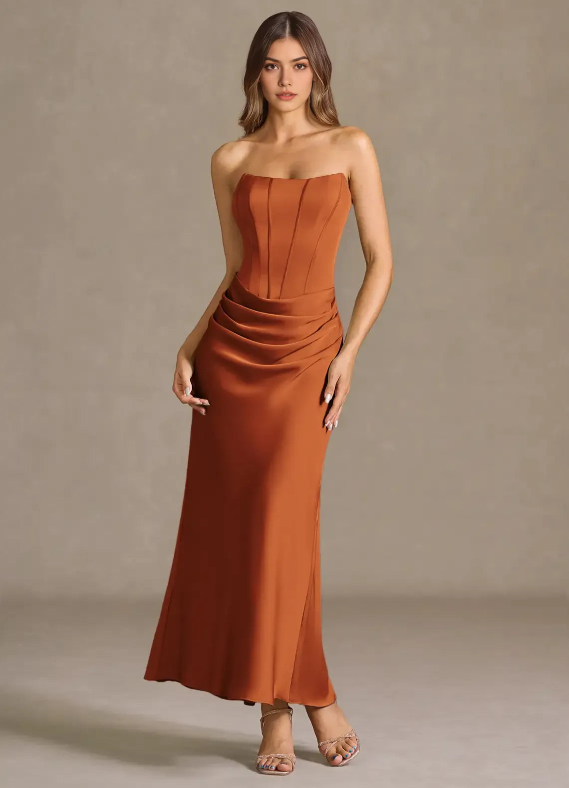 Lush Mermaid Sweetheart Strapless Ruched Accent Lace Up Back Floor Length Female Prom Dress