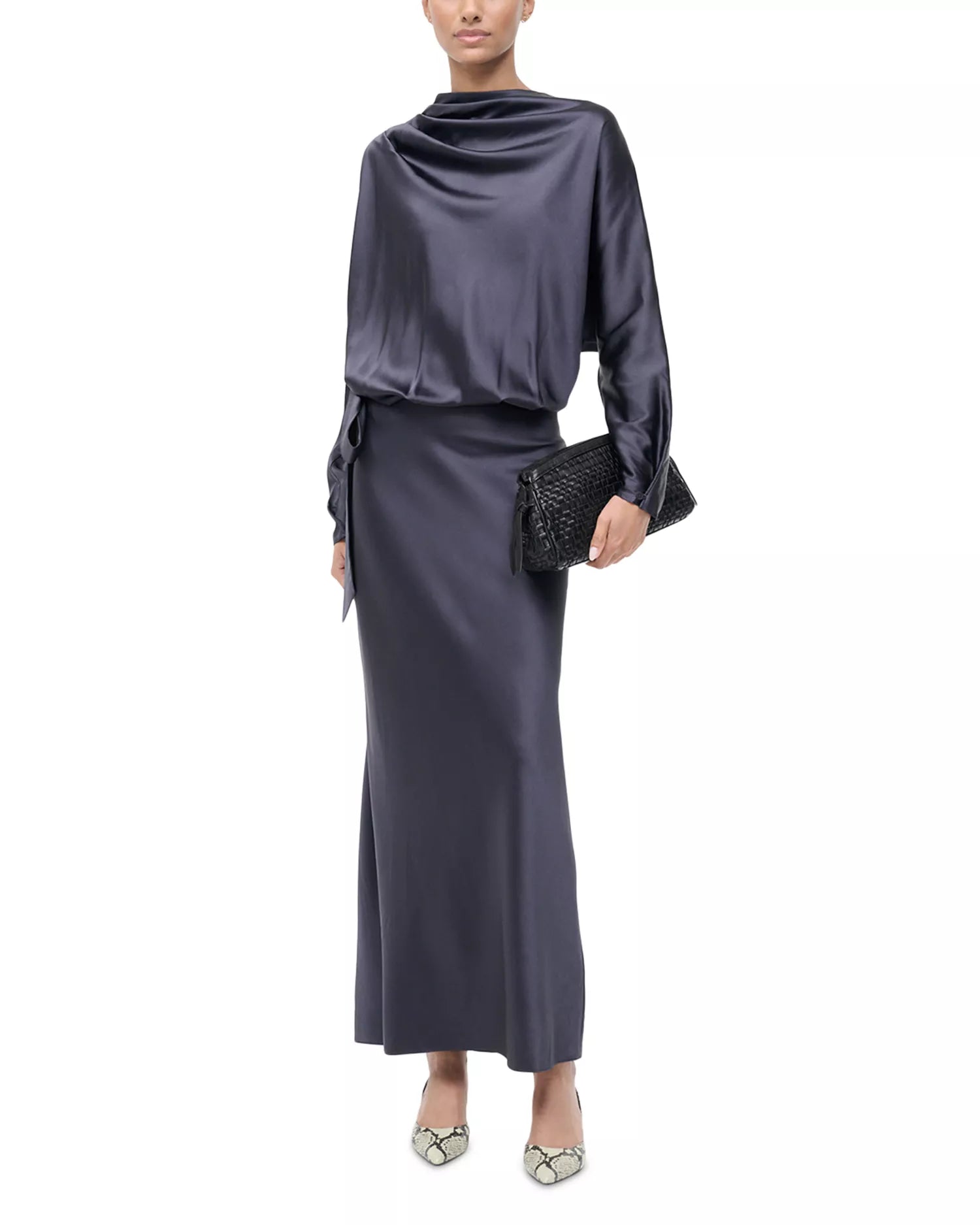 Lush Sheath Cowl Neck Long Sleeve Tie Accent Open Back Floor Length For Sale Prom Dress