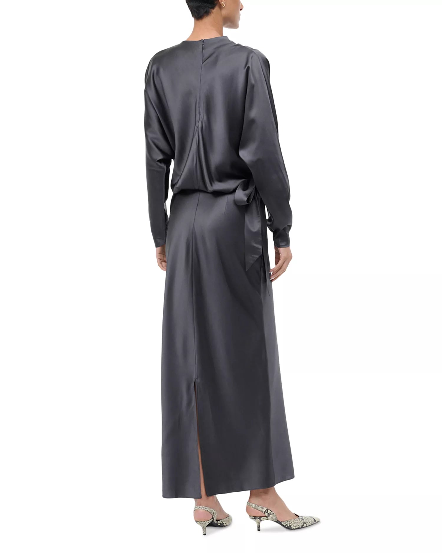 Lush Sheath Cowl Neck Long Sleeve Tie Accent Open Back Floor Length For Sale Prom Dress