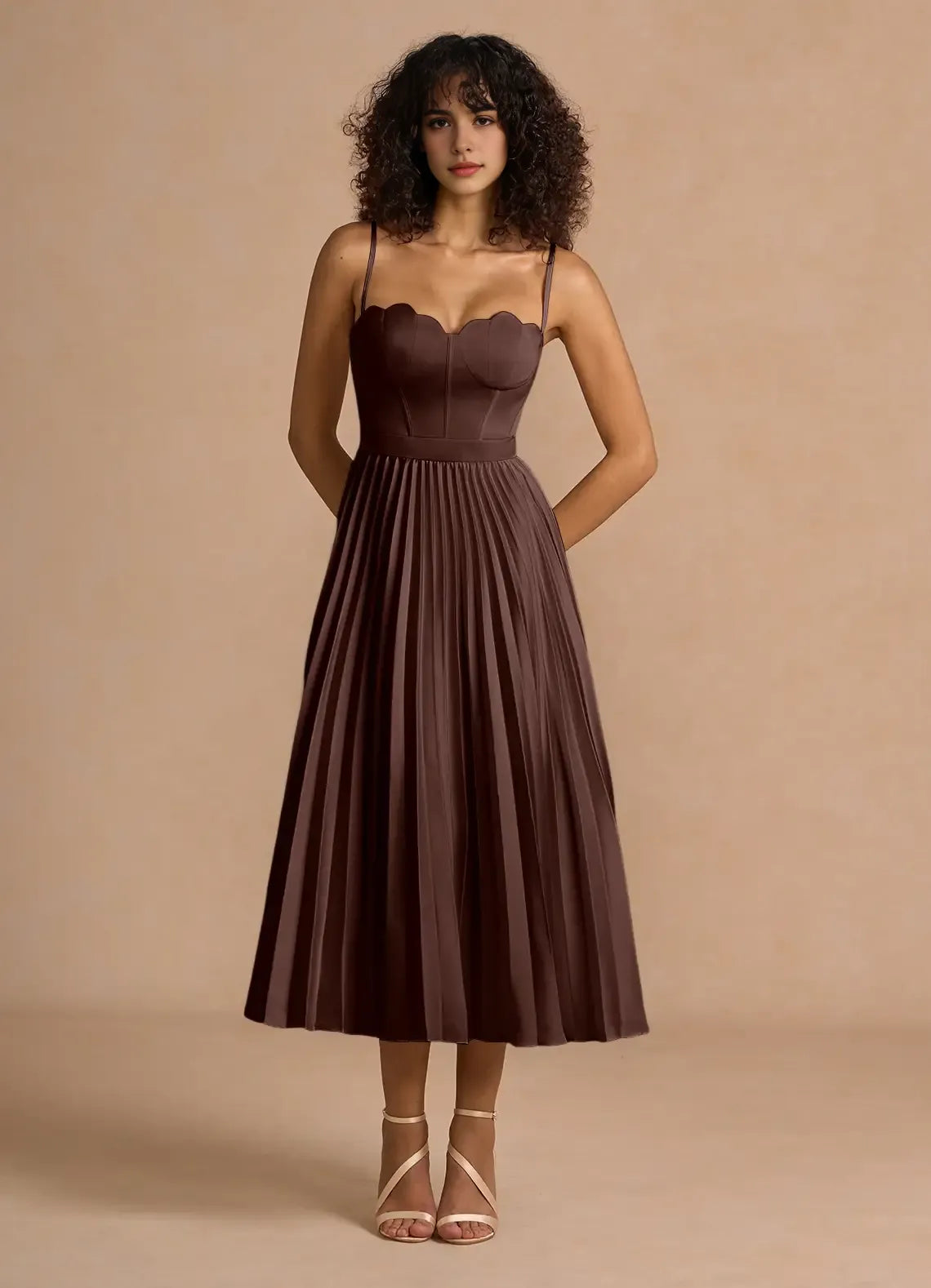 Lustrous A Line Spaghetti Strap Sleeveless Open Back Midi Length For Sale Prom Dress