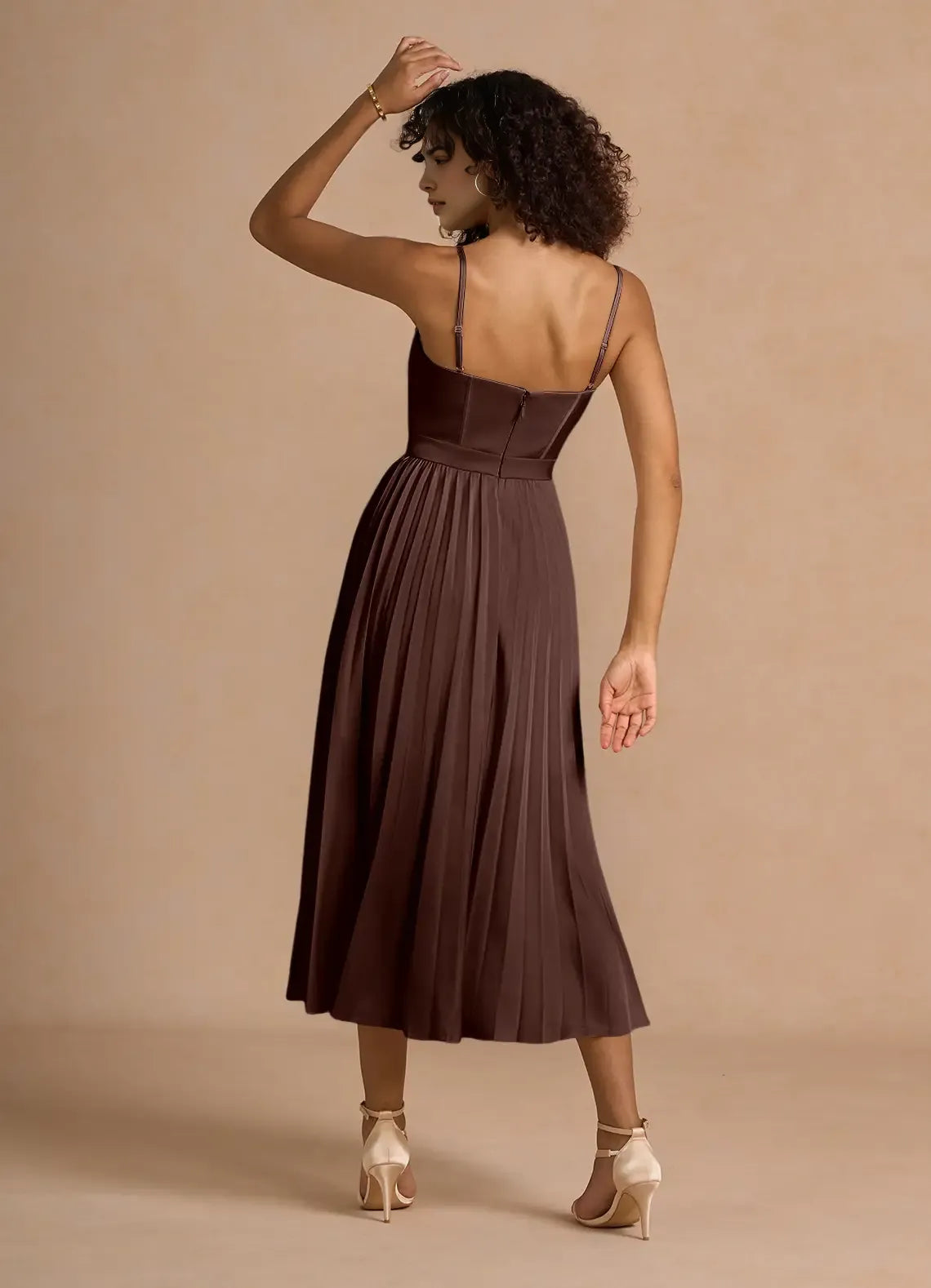 Lustrous A Line Spaghetti Strap Sleeveless Open Back Midi Length For Sale Prom Dress