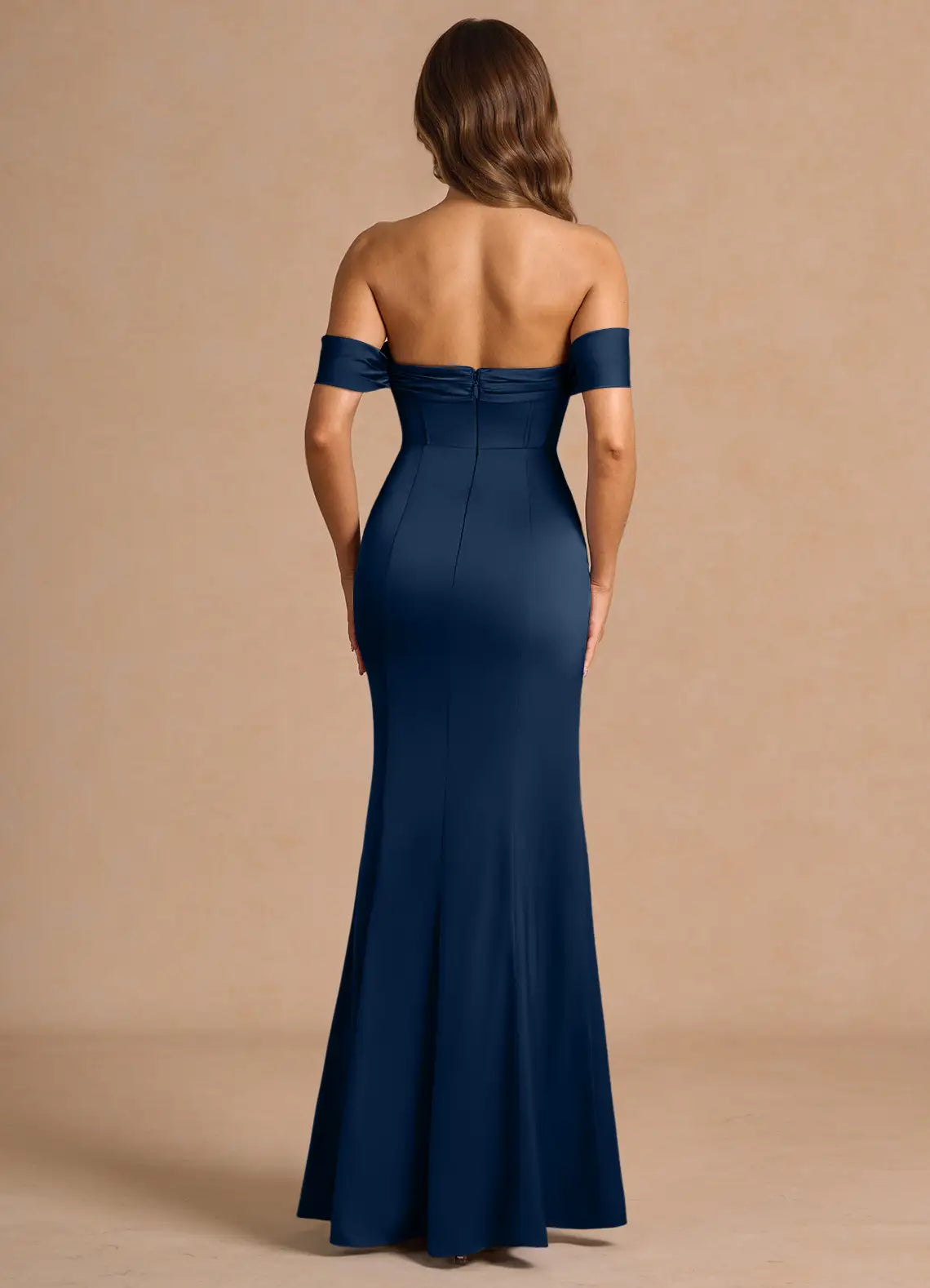 Lustrous Mermaid Off the Shoulder Short Sleeve Open Back Floor Length Female Prom Dress